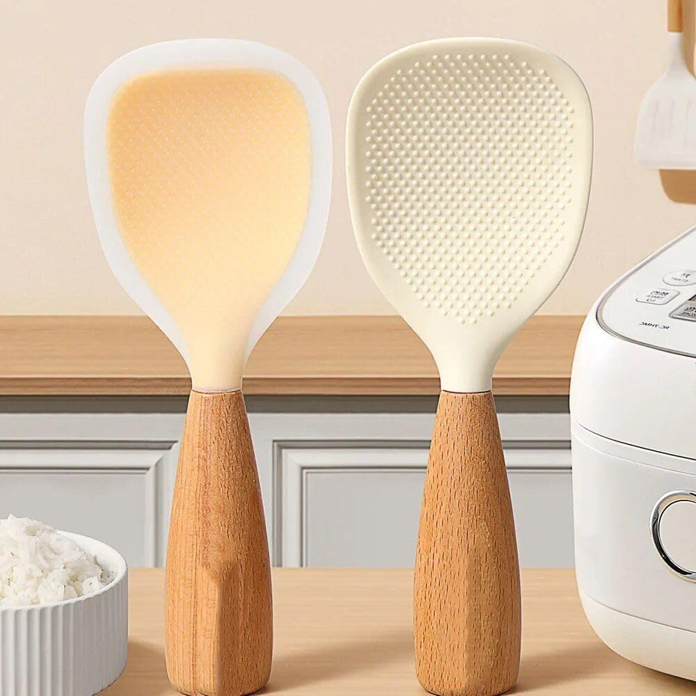 Heat-Resistant White Silicone Rice Spoon - Non-Slip Handle, Anti-Scalding Kitchen Utensil for Rice, Potatoes & Cooking - Perfect for Serving, Stirring & Meal Prep