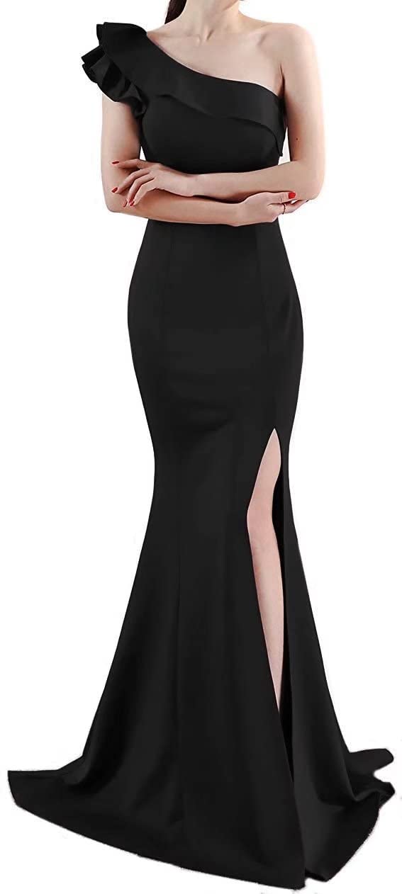 Elegant One Shoulder Long Mermaid Bridesmaid Dress with High Slit - Formal Prom Evening Gown for Women | Perfect for Weddings, Galas & Special Occasions