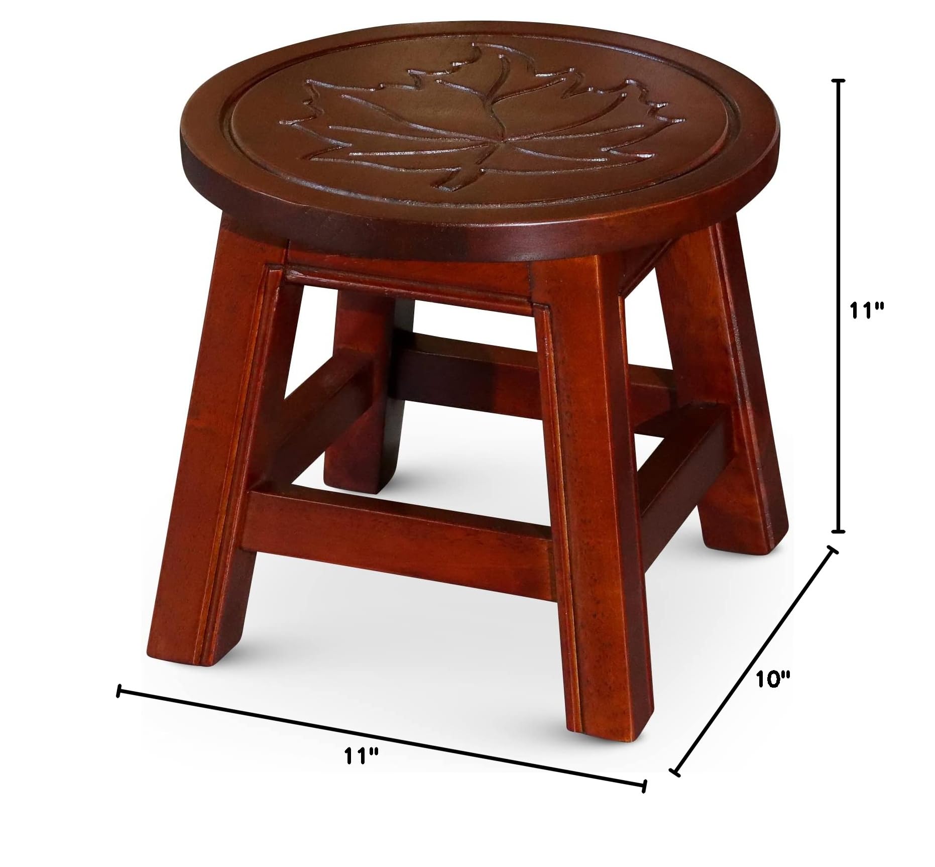 DTY Indoor Living Fairplay Carved Wooden Step Stool - Maple Leaf & Cherry Finish - Handcrafted Wood Step Stool for Kids & Adults - Perfect for Kitchen, Bathroom, and Home Decor