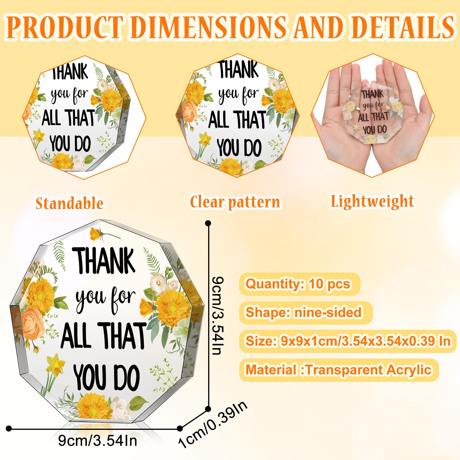 24 Pcs Acrylic Thank You Award Plaques for Women - Coworker Appreciation Gifts, Office Christmas Keepsakes for Friends, Nurses, Teachers - Perfect for Recognition Ceremonies, Retirement Parties & Employee Appreciation Events