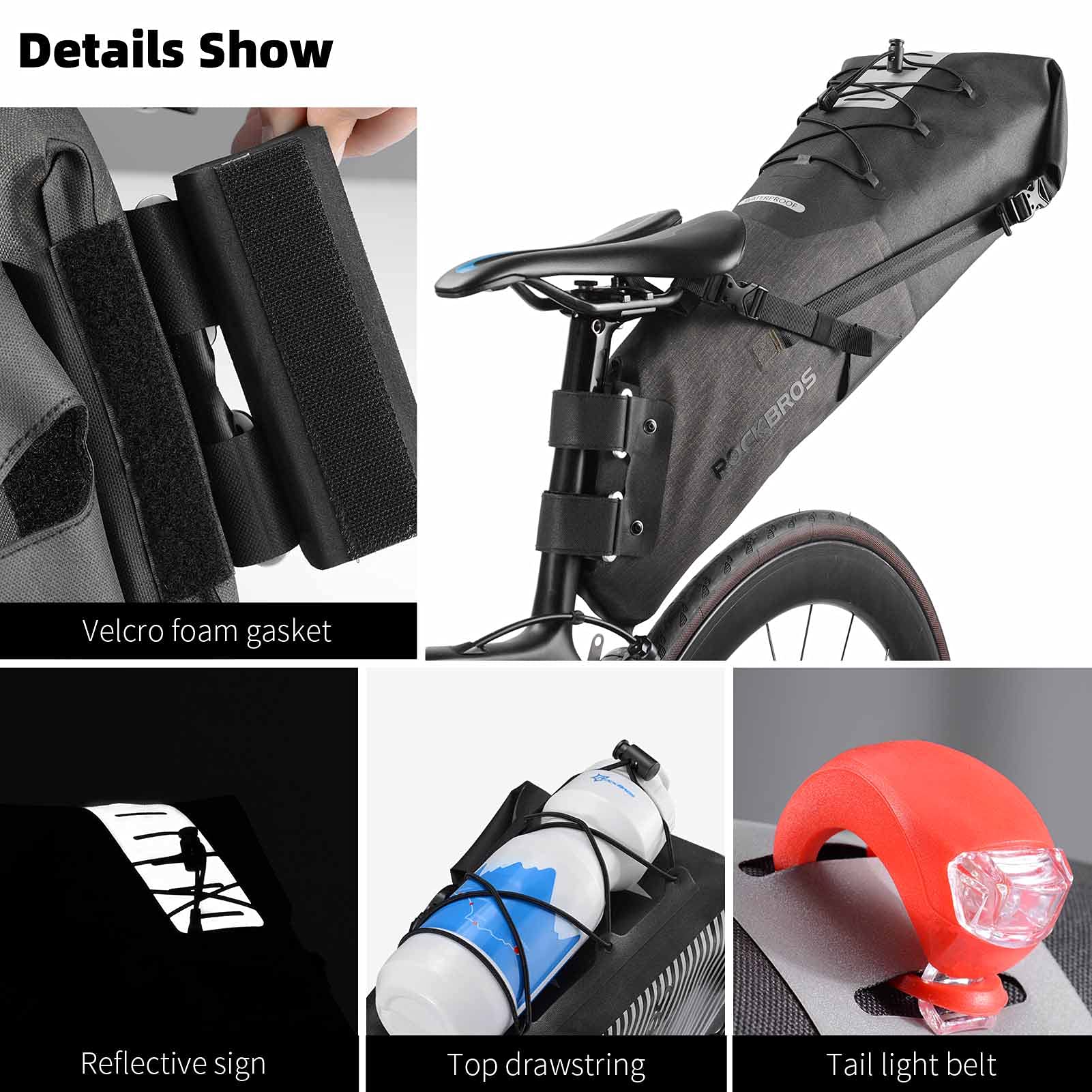 ROCKBROS Waterproof Bike Saddle Bag - 14L Large Capacity Bikepacking Seat Pack for Road & Mountain Bikes | Perfect for Cycling Adventures, Commuting & Outdoor Travel