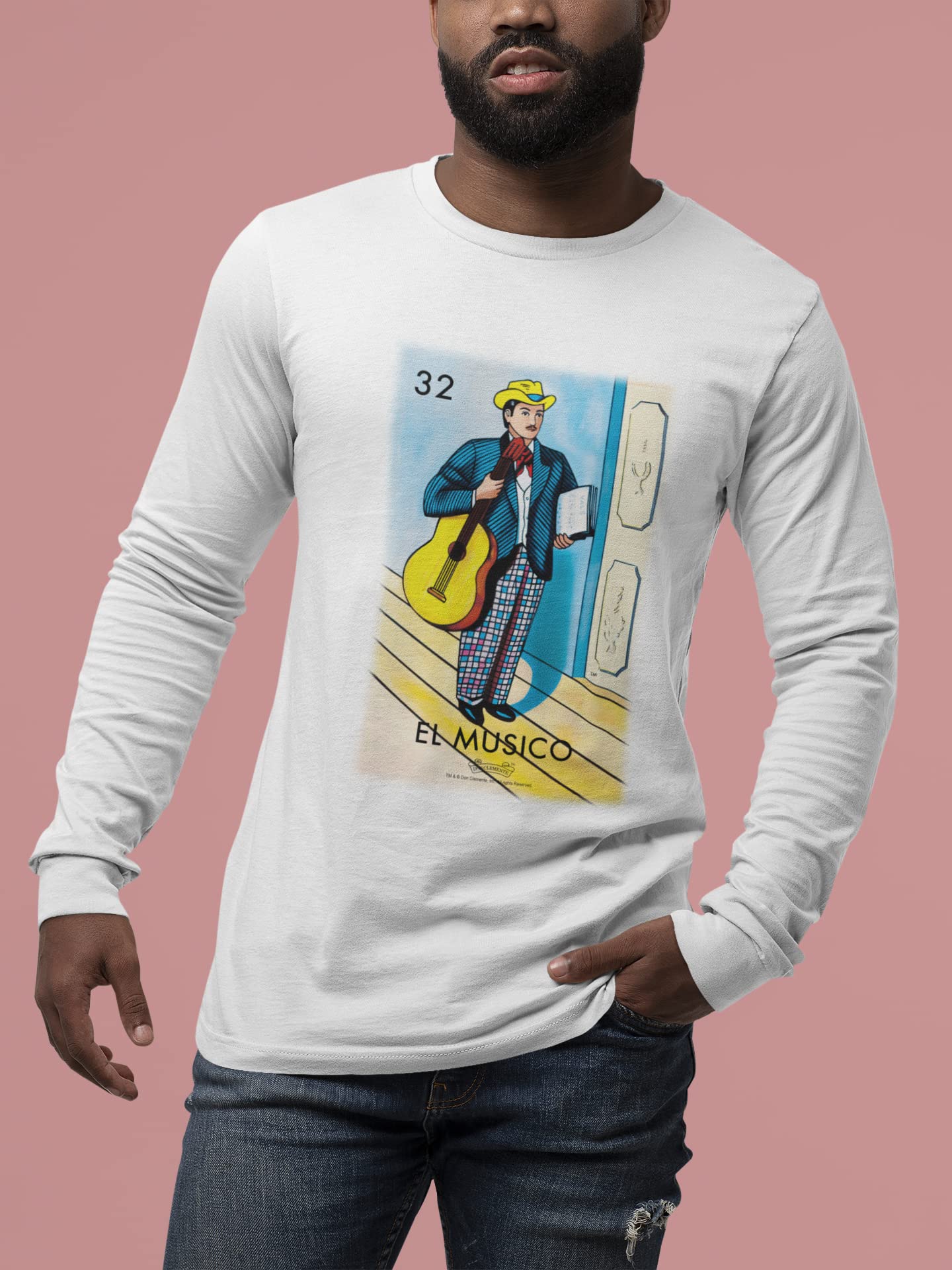 Pop Threads El Musico Musician Loteria Card Mexican Graphic T-Shirt for Men - Vintage Latino Style Cotton Tee for Concerts, Parties & Casual Wear