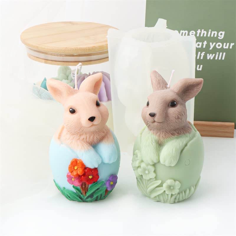 Easter Bunny Eggshell 3D Silicone Candle Molds - Rabbit Shaped Aromatherapy Candle Making Kit, DIY Baking Soap Wax Fondant Mold for Cake Mousse Ice Cream - Perfect for Easter Decorations, Home Fragrance & DIY Crafts