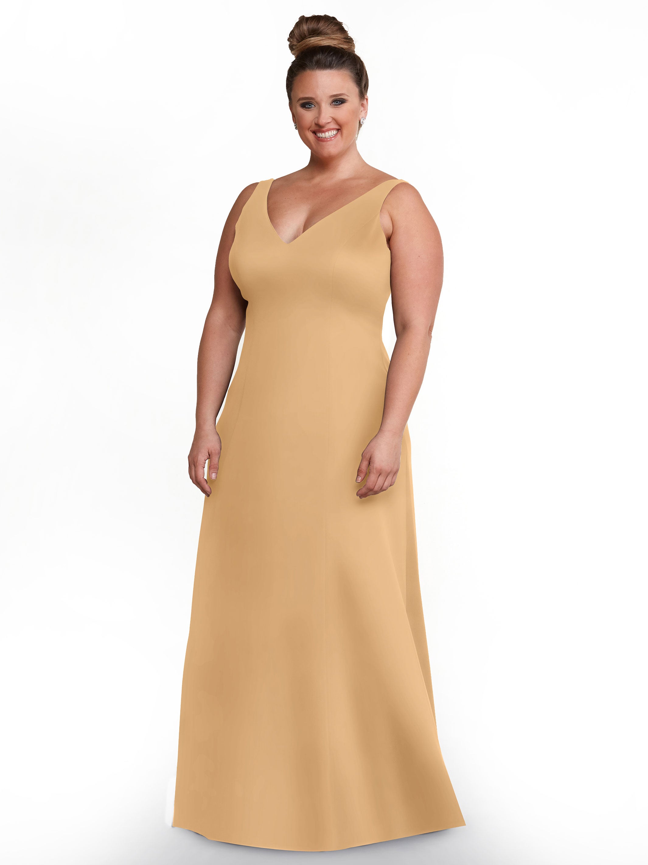 Elegant 83043 A-Line Double Knit Bridesmaid Dress with V-Neck - Perfect for Weddings, Formal Events & Special Occasions