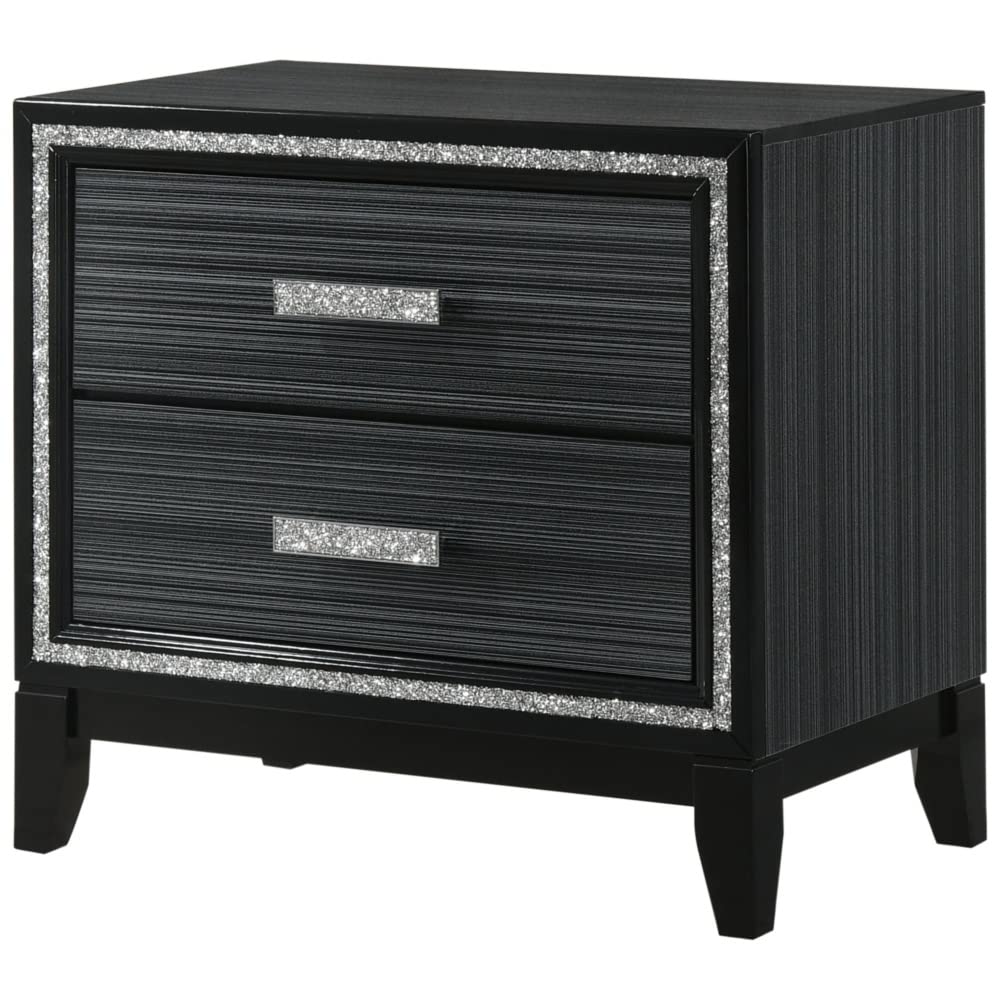 HuaZo Queen Size Bed Frame with Haiden Nightstand - Weathered Black Finish 28