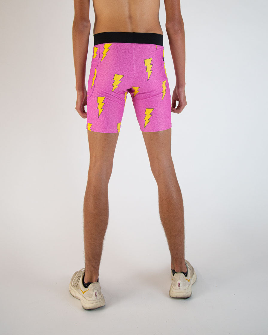 Men's Running Half Tights with Pink Bolts Design - 8