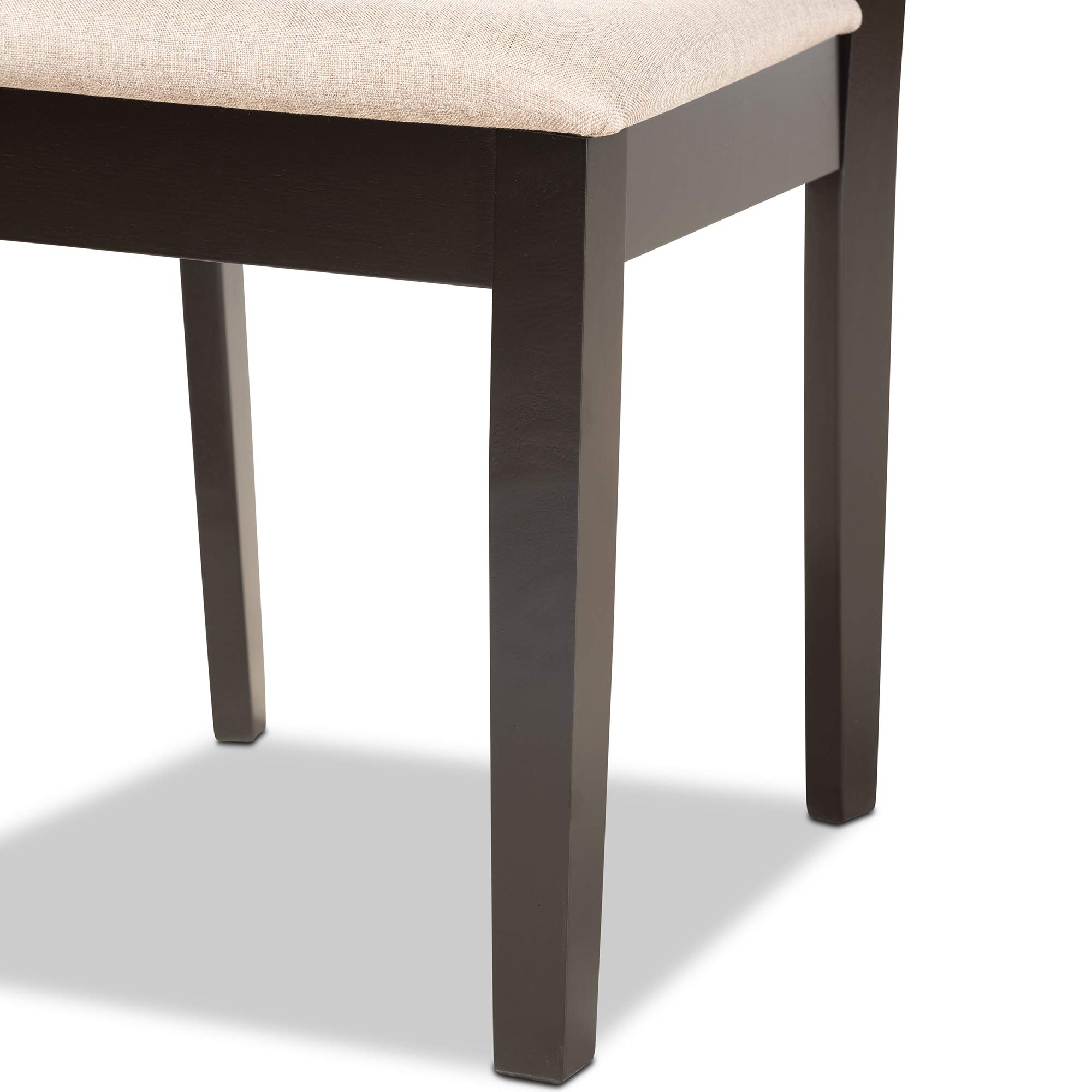 Baxton Studio Fenton Dining Chair Set - 2-Piece Upholstered Sand Fabric Chairs with Dark Brown Wood Finish | Modern Kitchen & Dining Room Furniture for Home Decor