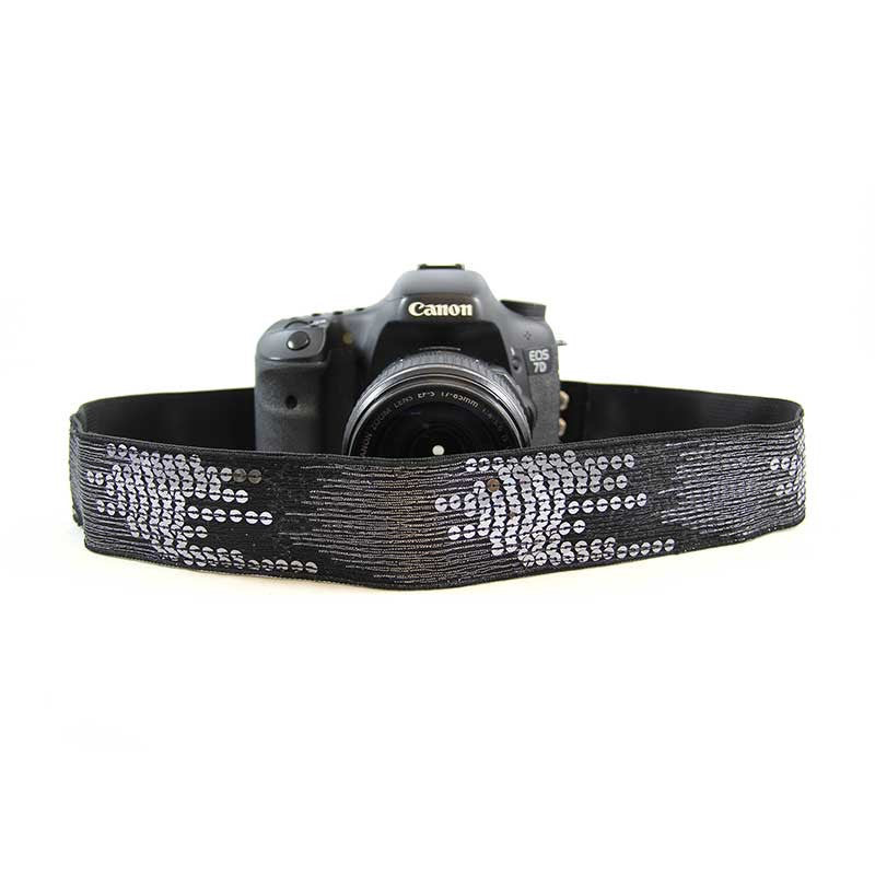 Sequin Ombre Black Camera Strap for DSLR & Mirrorless Cameras - Fashionable & Comfortable Photography Accessory for Travel, Weddings & Events