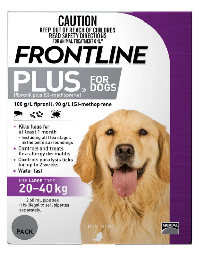 Frontline Plus Flea & Tick Treatment for Large Dogs 20.1-40kg (2 Sizes) | Fast-Acting Protection for Dogs Over 45lbs | Home & Outdoor Use