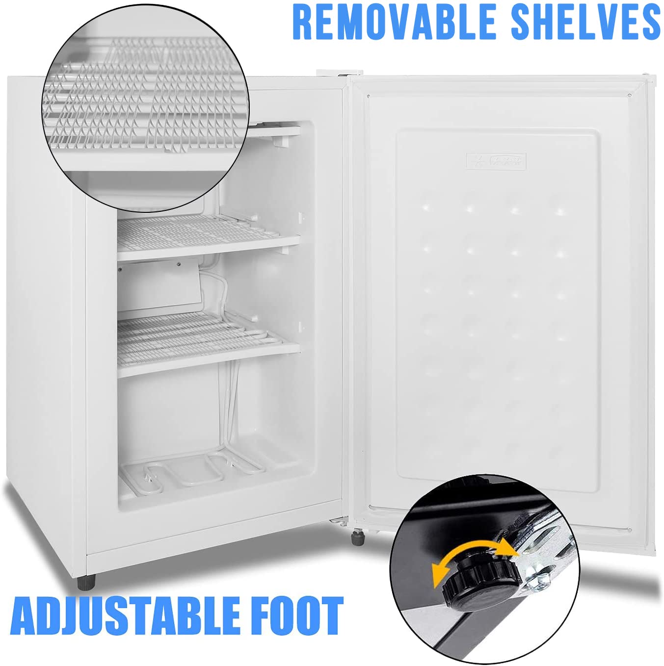 Antarctic Star 2.3 cu.ft Compact Upright Freezer with Removable Shelves & Adjustable Thermostat - Energy Efficient Mini Freezer for Home, Kitchen, Office, Dorm, RV - Perfect for Storing Frozen Foods, Ice Cream & Meal Prep (White)