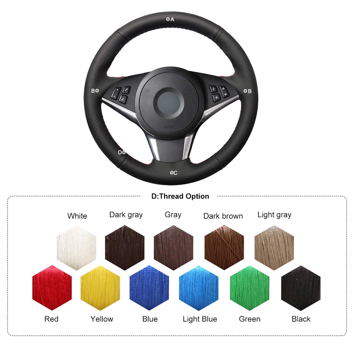 Genuine Leather DIY Steering Wheel Cover for BMW 5 Series E60 E61 & 6 Series E63 E64 (2007-2010) - Hand Stitched Custom Fit, Comfort Grip Upgrade for Driving Enthusiasts