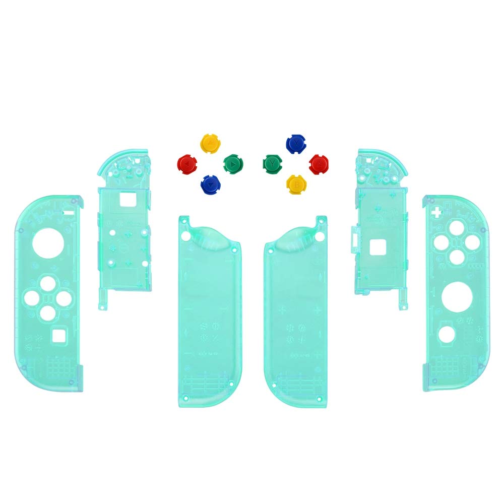 eXtremeRate Replacement Cover & Button Kit for Nintendo Switch/OLED Joycon Controller - Transparent Emerald Green Grip Case | Compatible with Switch/OLED | Enhanced Gaming Experience for Comfort & Precision