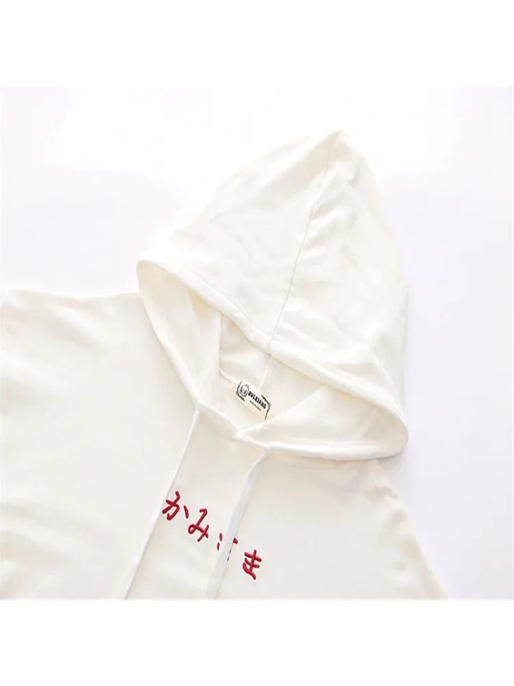 Black Letter Embroidery Cartoon Print Women's Hoodie - Autumn Flare Sleeve Drawstring Hooded Sweatshirt | Korean Style Ladies Top for Casual Wear, Street Fashion & College Outfits