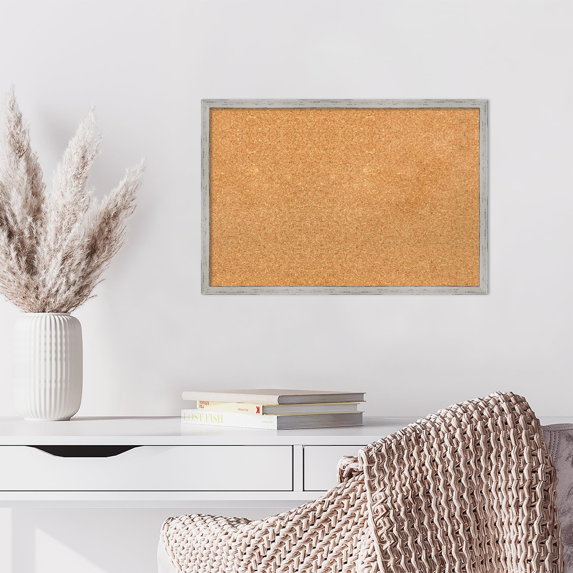 Amanti Art 17x25 Inch Natural Cork Board with White Wood Frame - Vision Board, Office Decor & Home Organization Pinboard for Wall Display | Perfect for Vision Boards, Office Notes, Photos & Coastal Home Decor