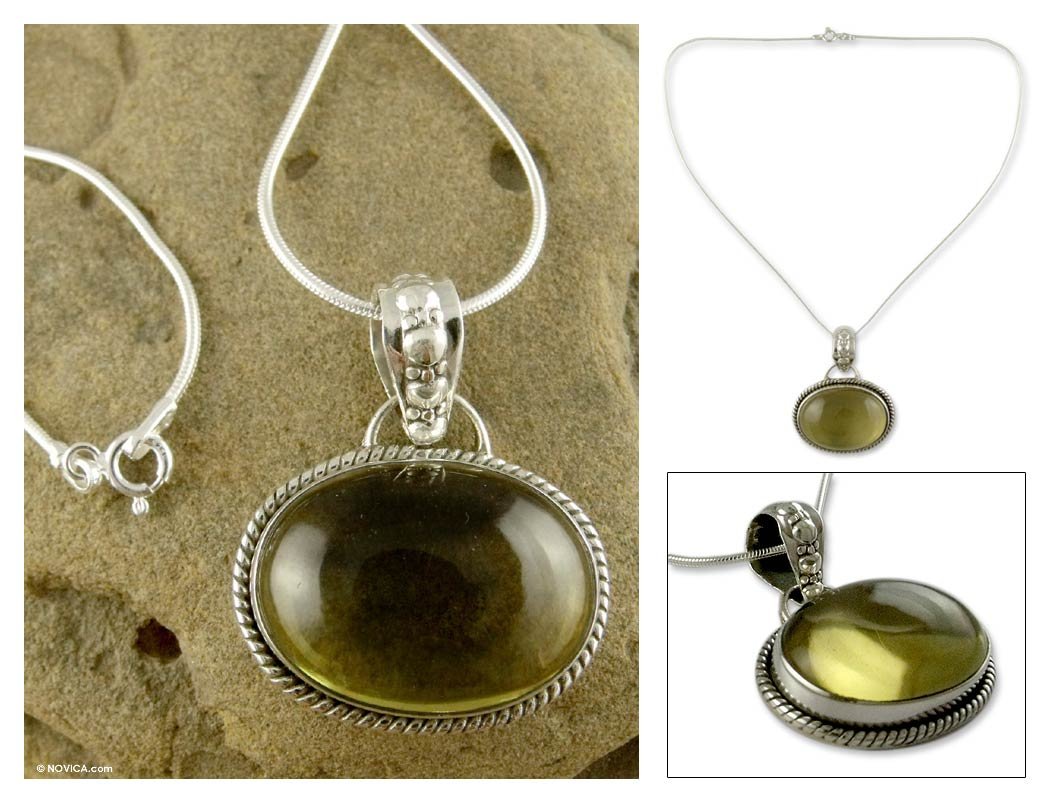 Handmade Sterling Silver Quartz Pendant Necklace with Indian Birthstone - 16
