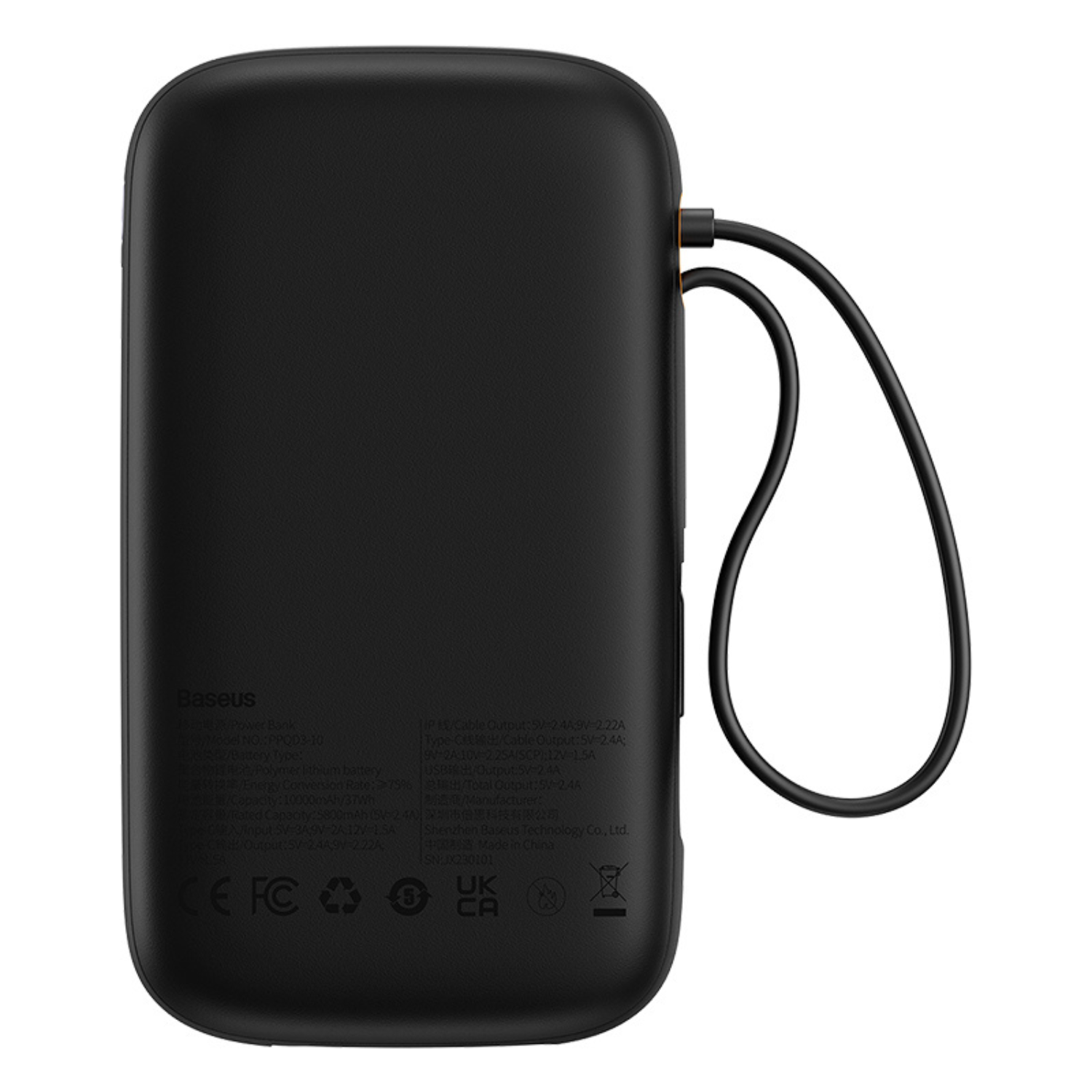 Baseus Qpow2 10000mAh Power Bank with Digital Display - 22.5W Fast Charging Portable Charger with Lightning & Type C Cables (Black) - Perfect for Travel, Camping & Emergency Power Backup