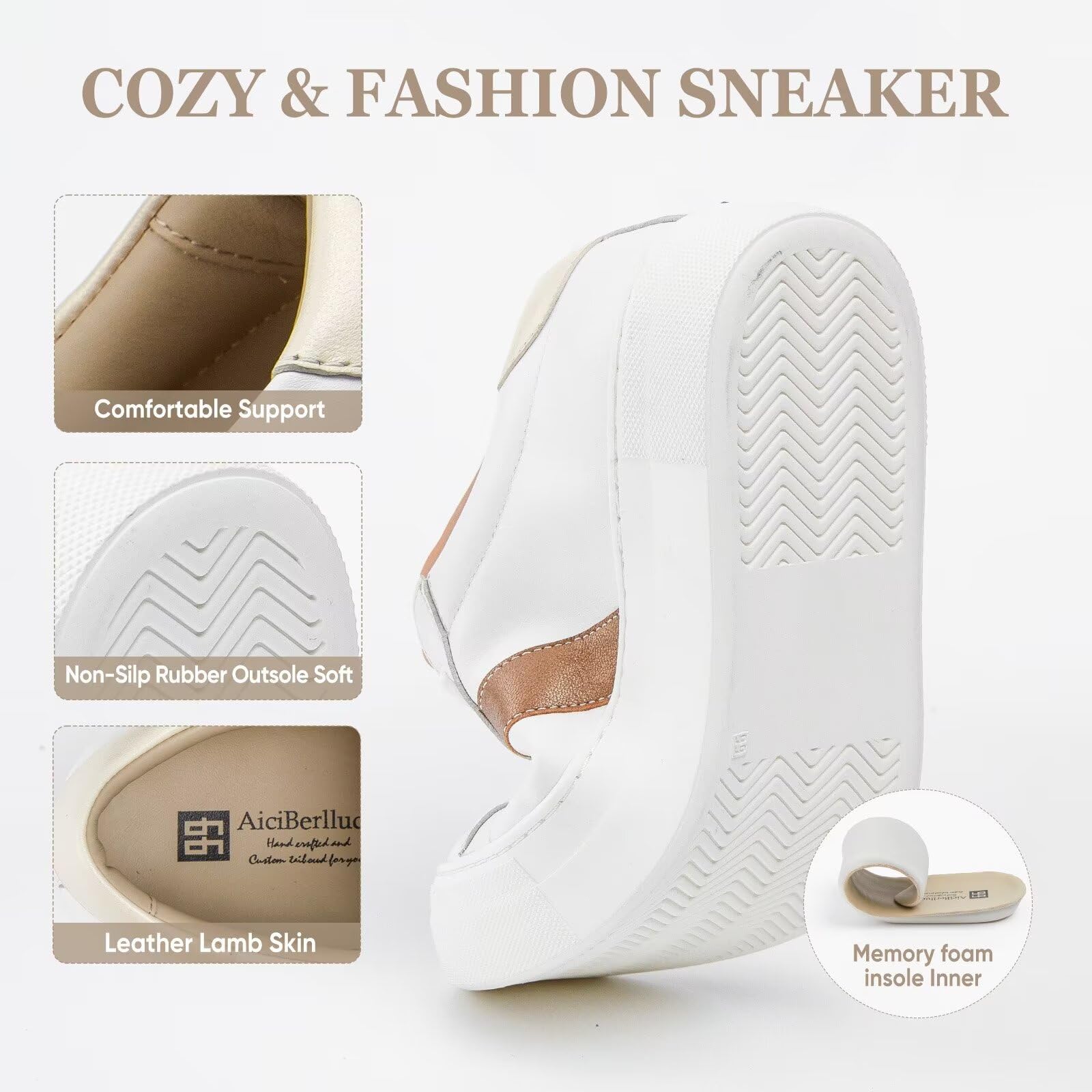 Women's Fashion Casual Leather Platform Sneakers - Comfortable Walking Shoes for Everyday Wear | Perfect for Work, Travel & Outfits
