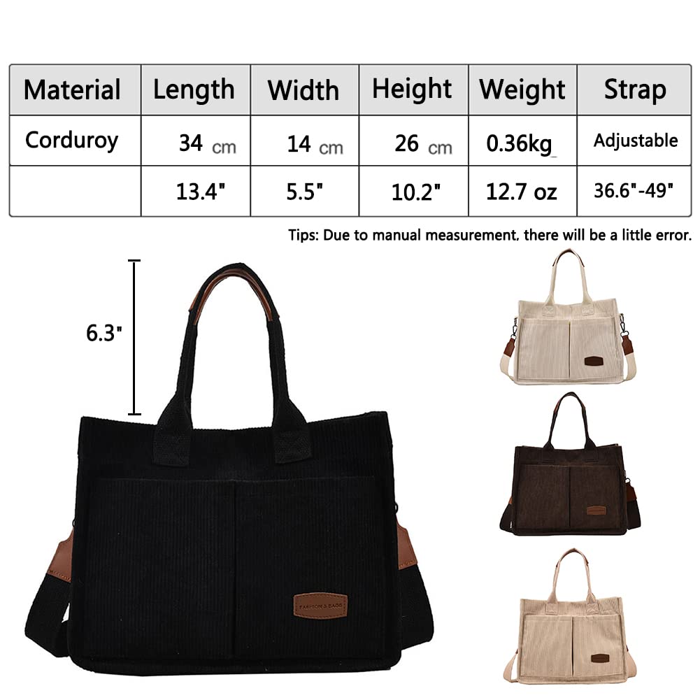 Stylish Corduroy Tote Bag for Women - Crossbody Shoulder Purse with Canvas Lining | Perfect for Work, Travel & Everyday Use (Teen Girls & Adults)