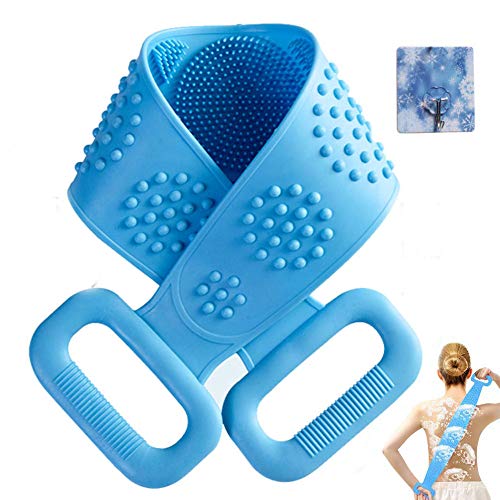 Premium Silicone Body Scrubber & Exfoliating Shower Towel - Back Cleaning Strap with Handle, Gentle Body Brush for Men & Women - Blue Bath Scrub Belt for Deep Cleansing & Skin Exfoliation (Perfect for Shower, Spa & Daily Body Care Routine)