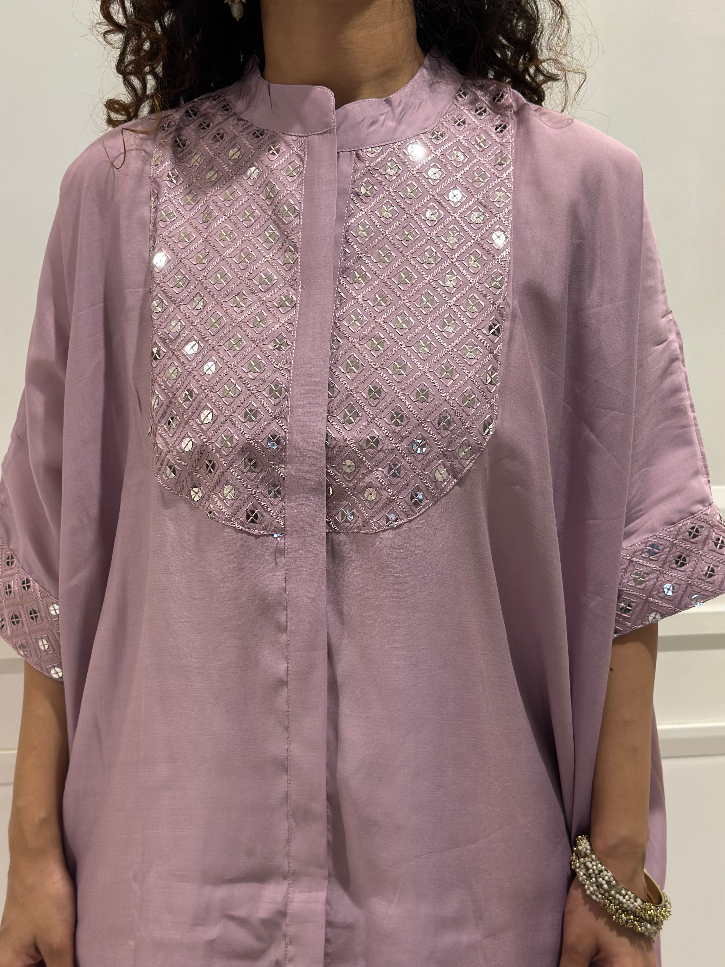 Elegant Indian Style Purple Kaftan Set for Women - Comfortable Ethnic Maxi Dress with Embroidery Details - Perfect for Festivals, Weddings, and Summer Vacations