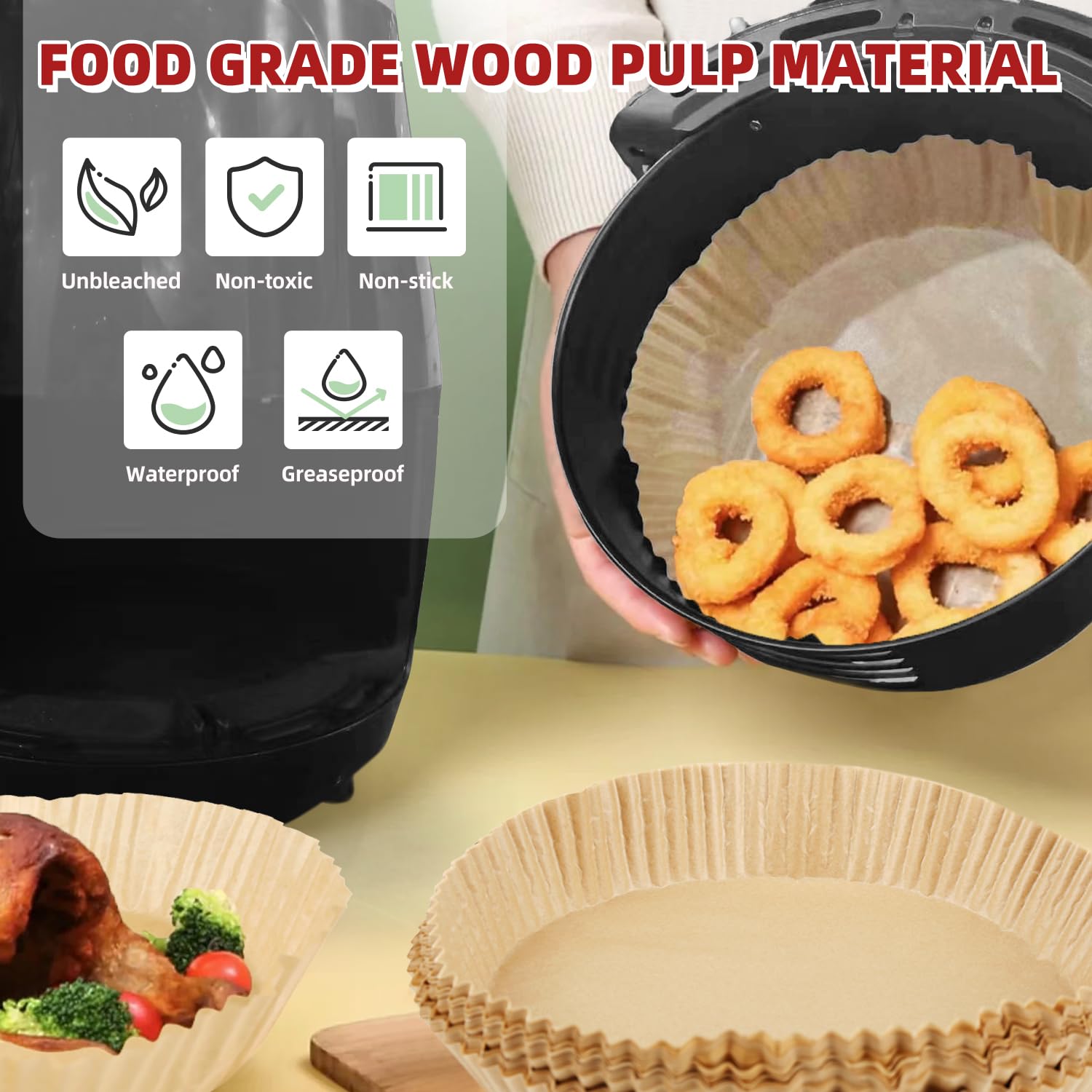 8 Inch Unbleached Perforated Air Fryer Parchment Paper - 100 Non-Stick Round Sheets for Cooking Meats, Chips, Cookies | Perfect for Air Fryers, Baking & Meal Prep