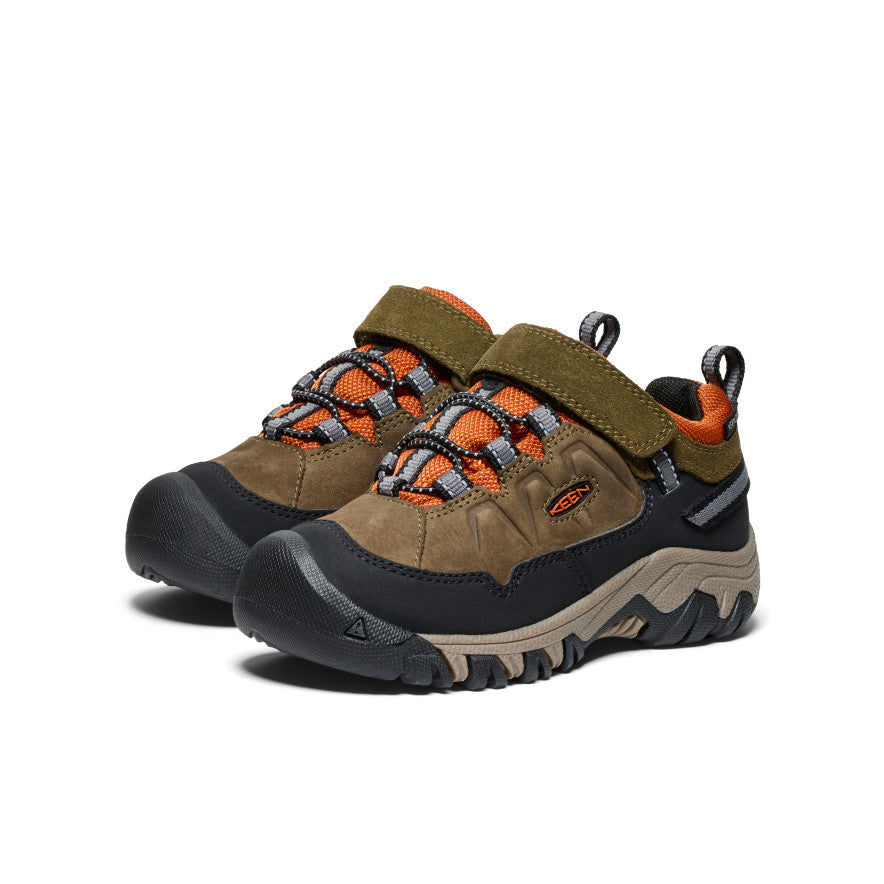 Little Kids' Targhee IV Waterproof Hiking Shoes - Dark Olive/Gold Flame | Outdoor Adventure Footwear for Boys & Girls | Perfect for Trails, Camping & Nature Walks