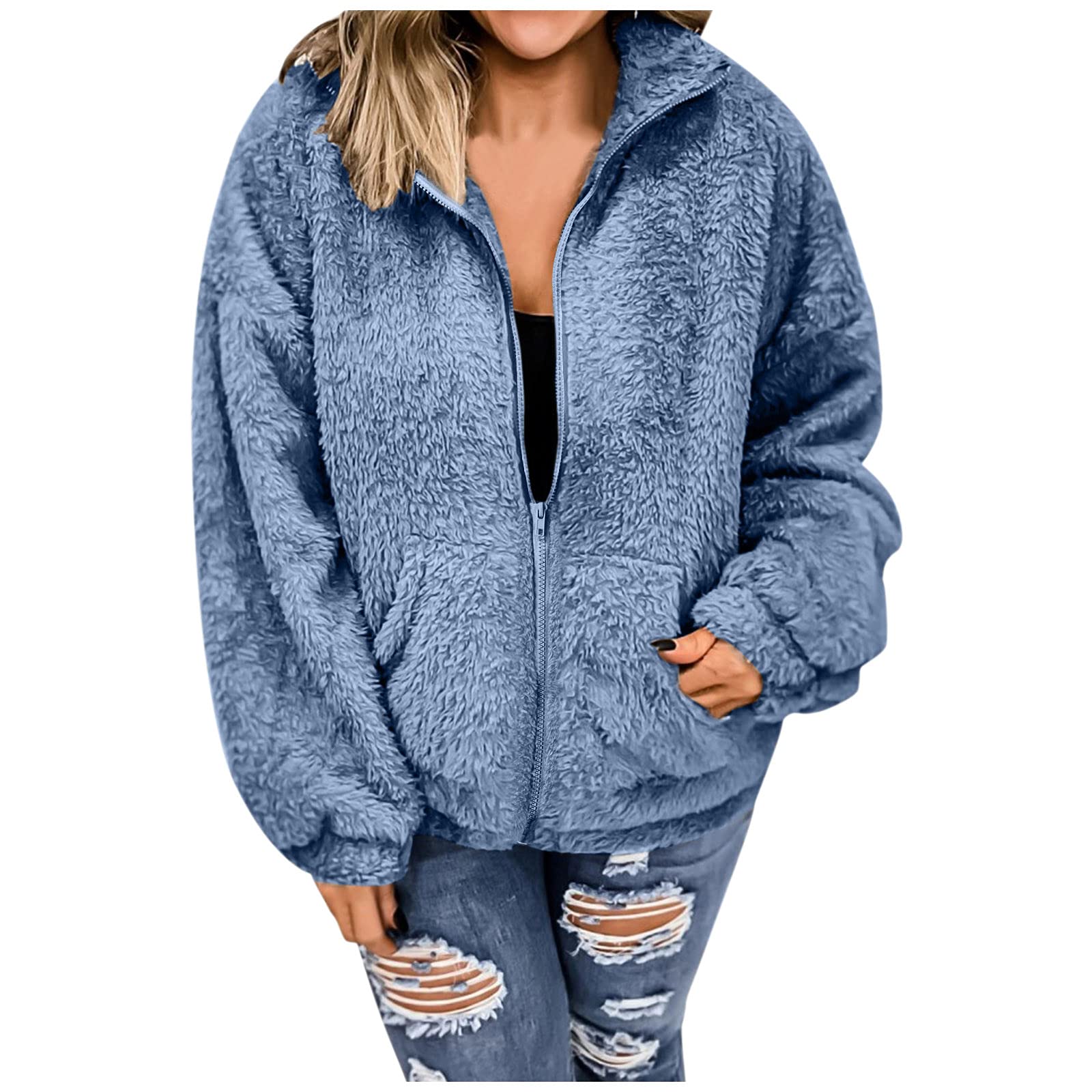 Plus Size Women's Winter Hooded Sweatshirt Coat with Zipper & Pockets - Warm Fleece Jacket for Casual Outwear | Perfect for Cold Weather, Outdoor Activities & Everyday Comfort