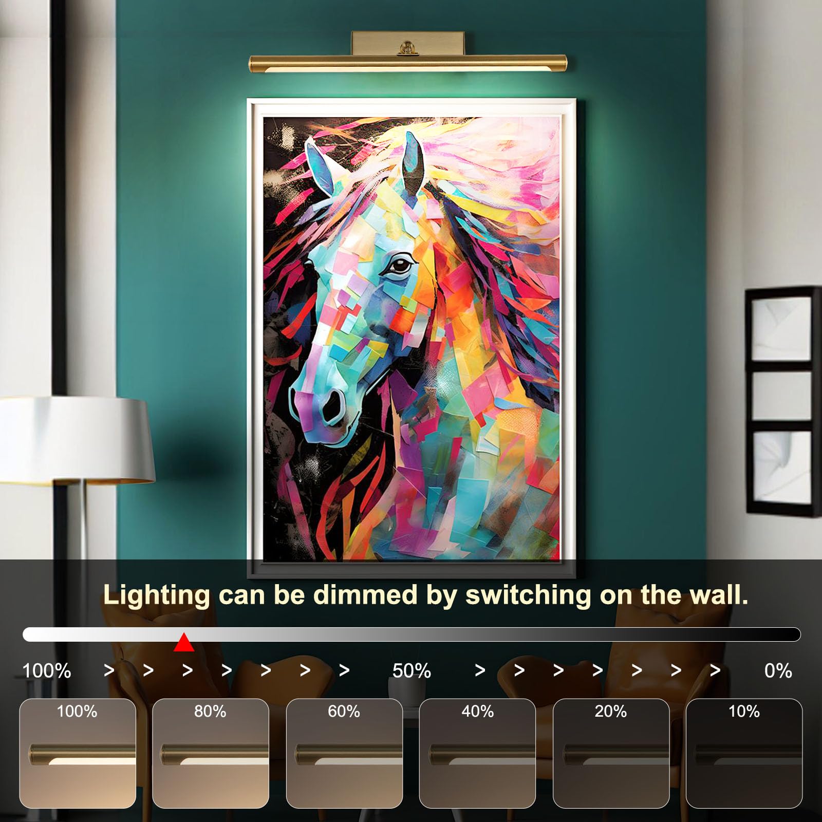 Rechargeable Battery Operated Picture Lights with Remote Control - Dimmable Wall Art Light for Gallery & Home Decor (Golden, 16 Inch) - Perfect for Illuminating Paintings, Photos & Artwork Displays