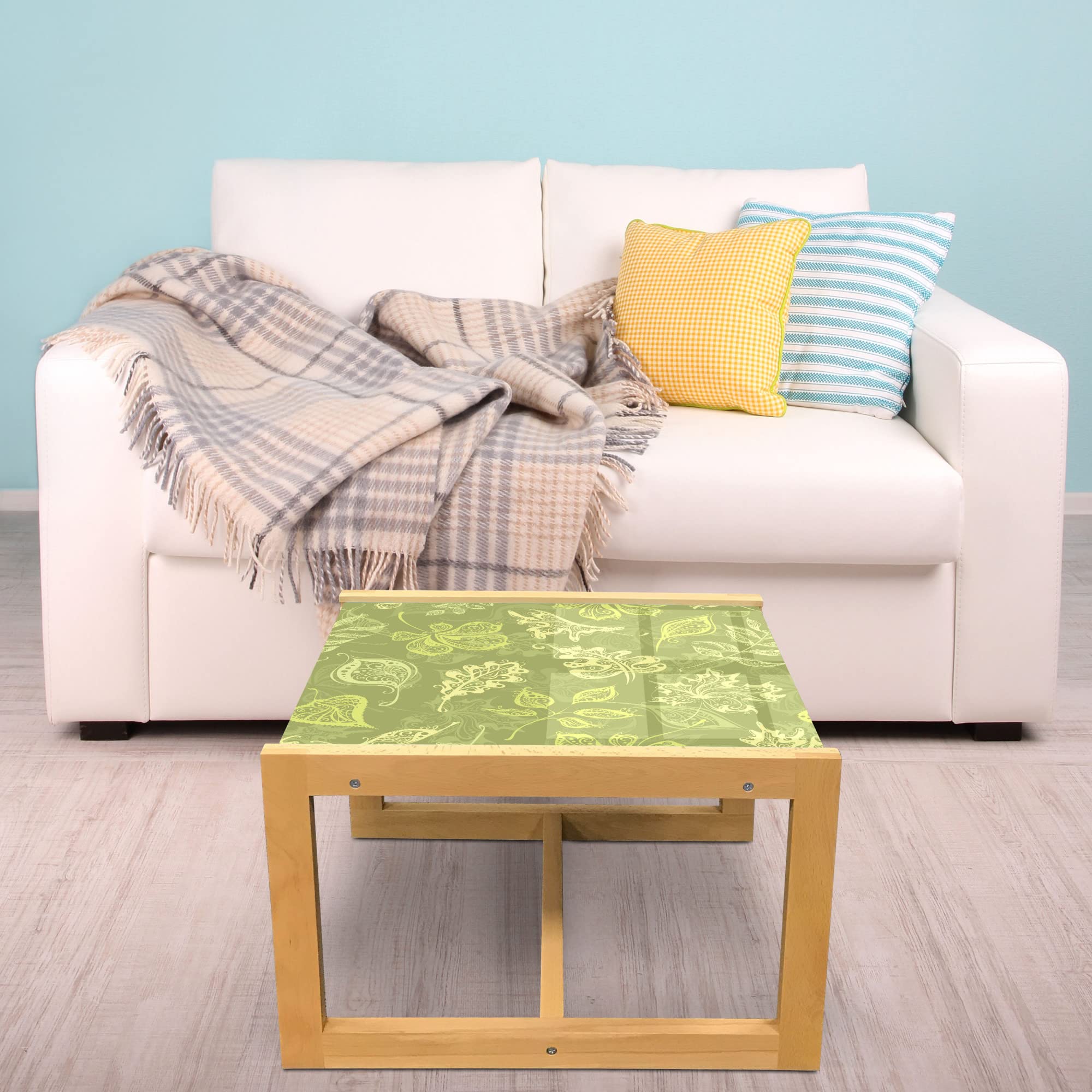 Ambesonne Green Olive Leaf Coffee Table - Acrylic Glass Top with Wooden Frame, Modern Office & Dorm Decor, Medium Size Home Furniture for Living Room, Bedroom, or Study Area