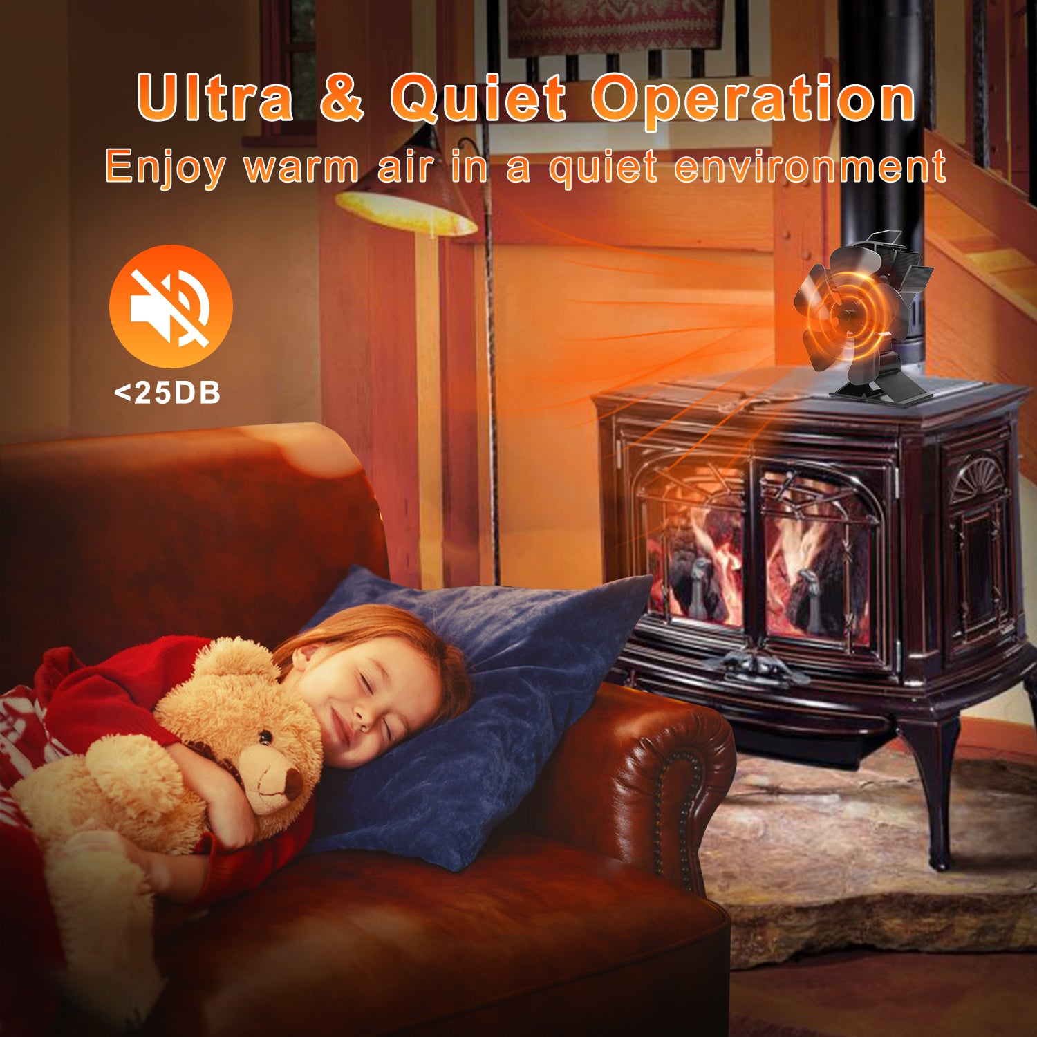 VODA 5-Blade Heat Powered Wood Stove Fan - Efficient Eco-Friendly Fireplace Fan for Home Heating, Camping & Outdoor Use