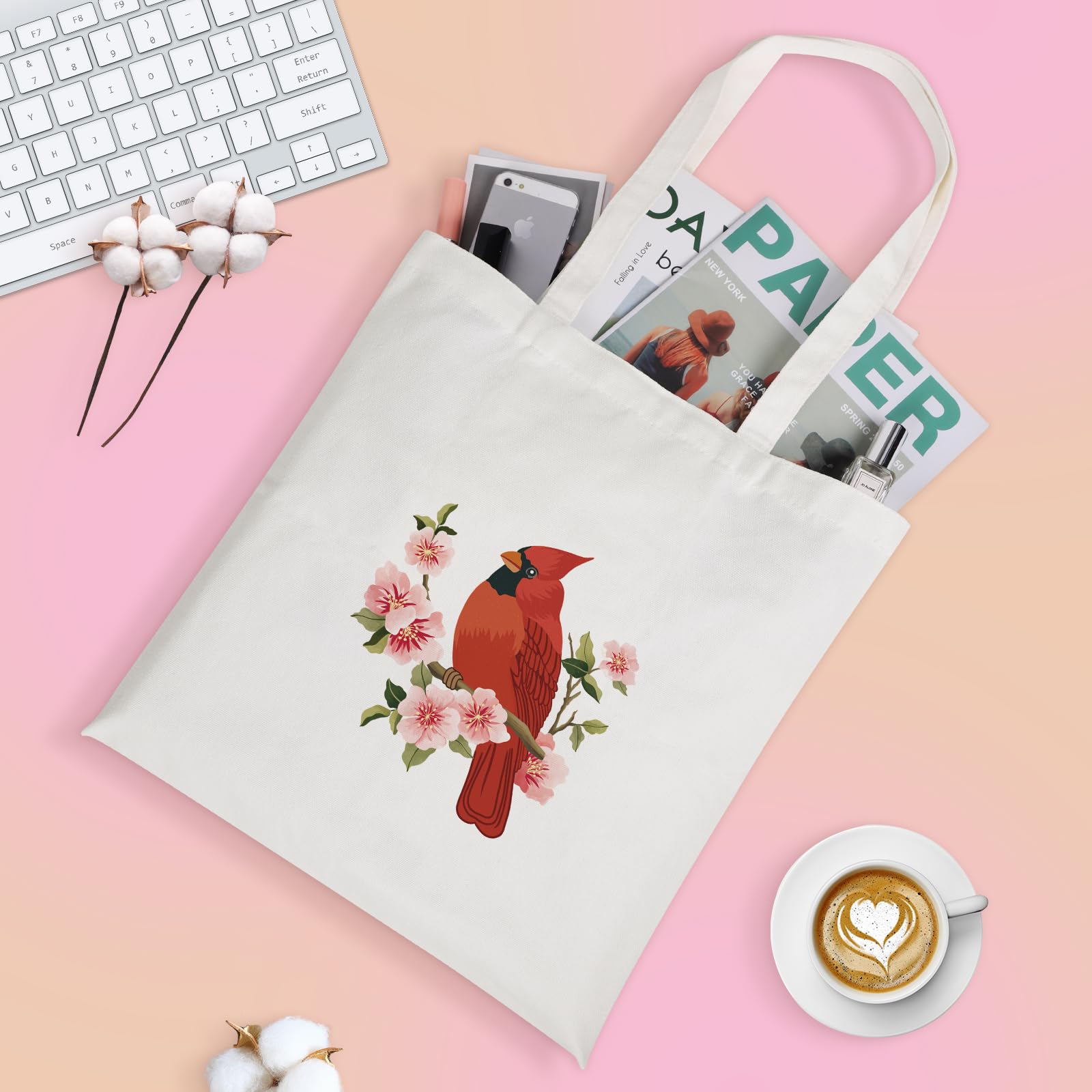 Louise Maelys Canvas Tote Bag for Women - Cute Cardinal Aesthetic Cotton Shopping Bag, Reusable Grocery Tote, Perfect Gift for Her | Great for Shopping, Beach, Work & Daily Use