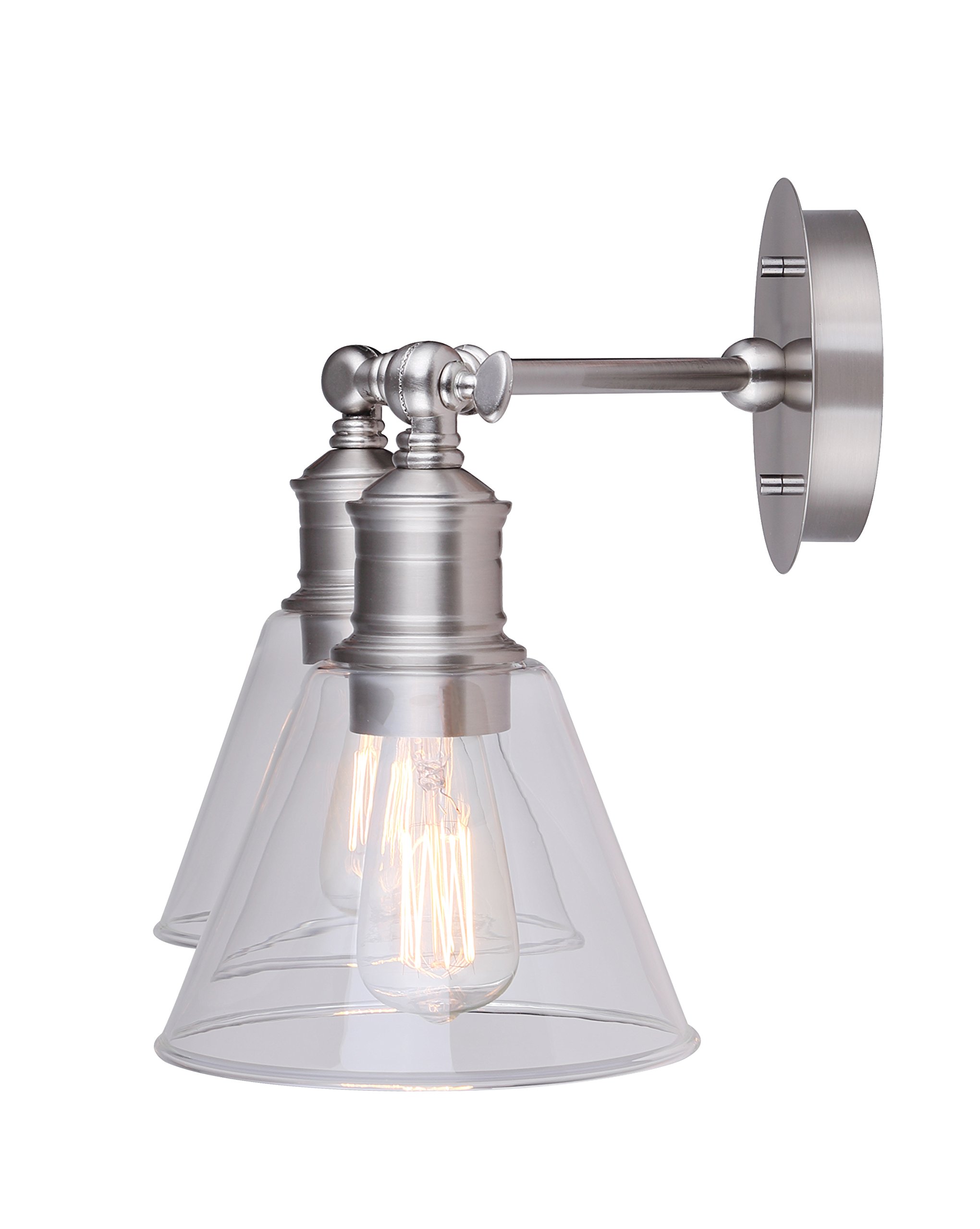 CANARM IVL628A02BN LTD Larken 2-Light Brushed Nickel Vanity Light with Clear Glass Shades - Perfect for Bathroom, Bedroom, and Dressing Room Lighting