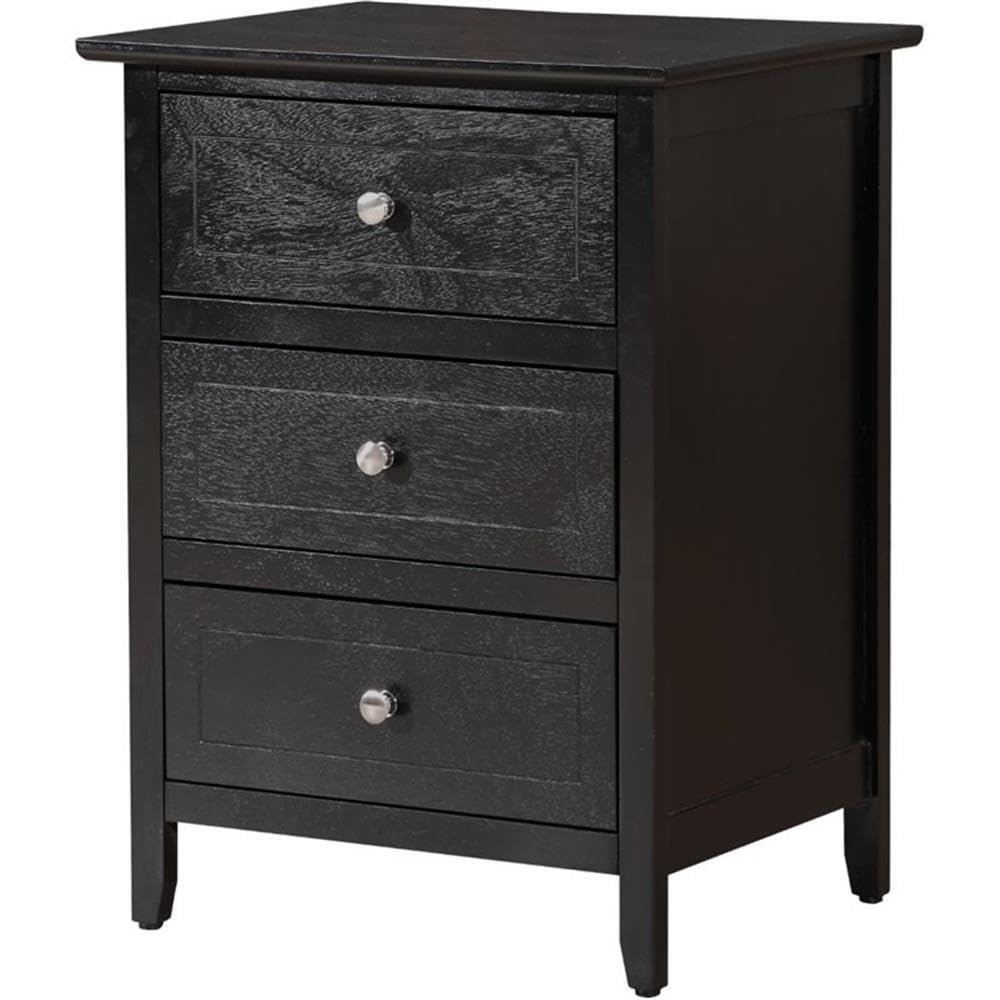 Glory Furniture Daniel 3-Drawer Nightstand in Black - Modern Bedside Table for Bedroom Storage & Organization