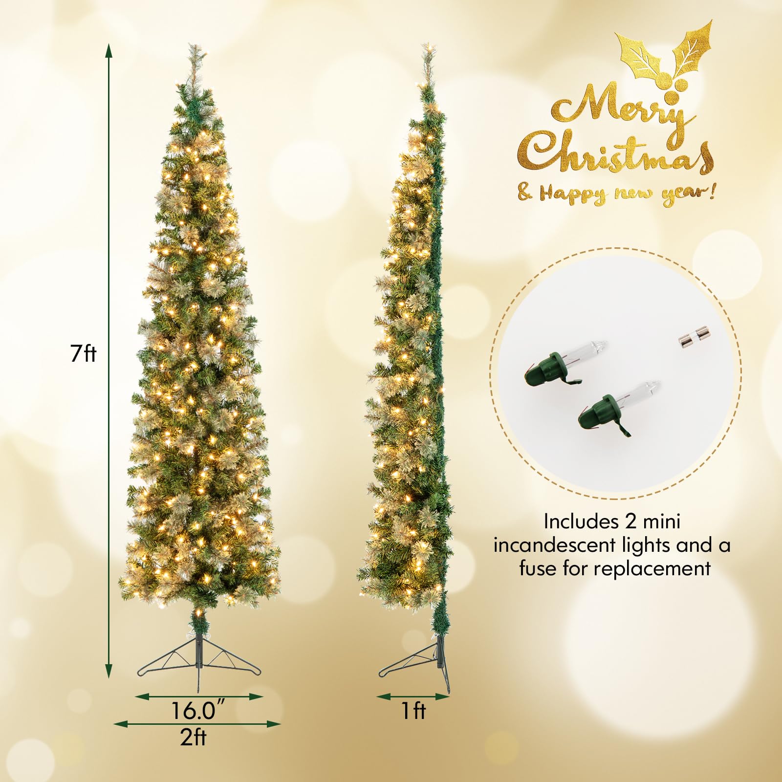Goplus 7ft Pre-Lit Artificial Christmas Tree with 150 Warm White LED Lights, 403 Branch Tips - Foldable PVC Pine Needle Xmas Tree with Metal Stand for Indoor Home, Office, Party Holiday Decor | Perfect for Living Room, Bedroom & Festive Celebrations