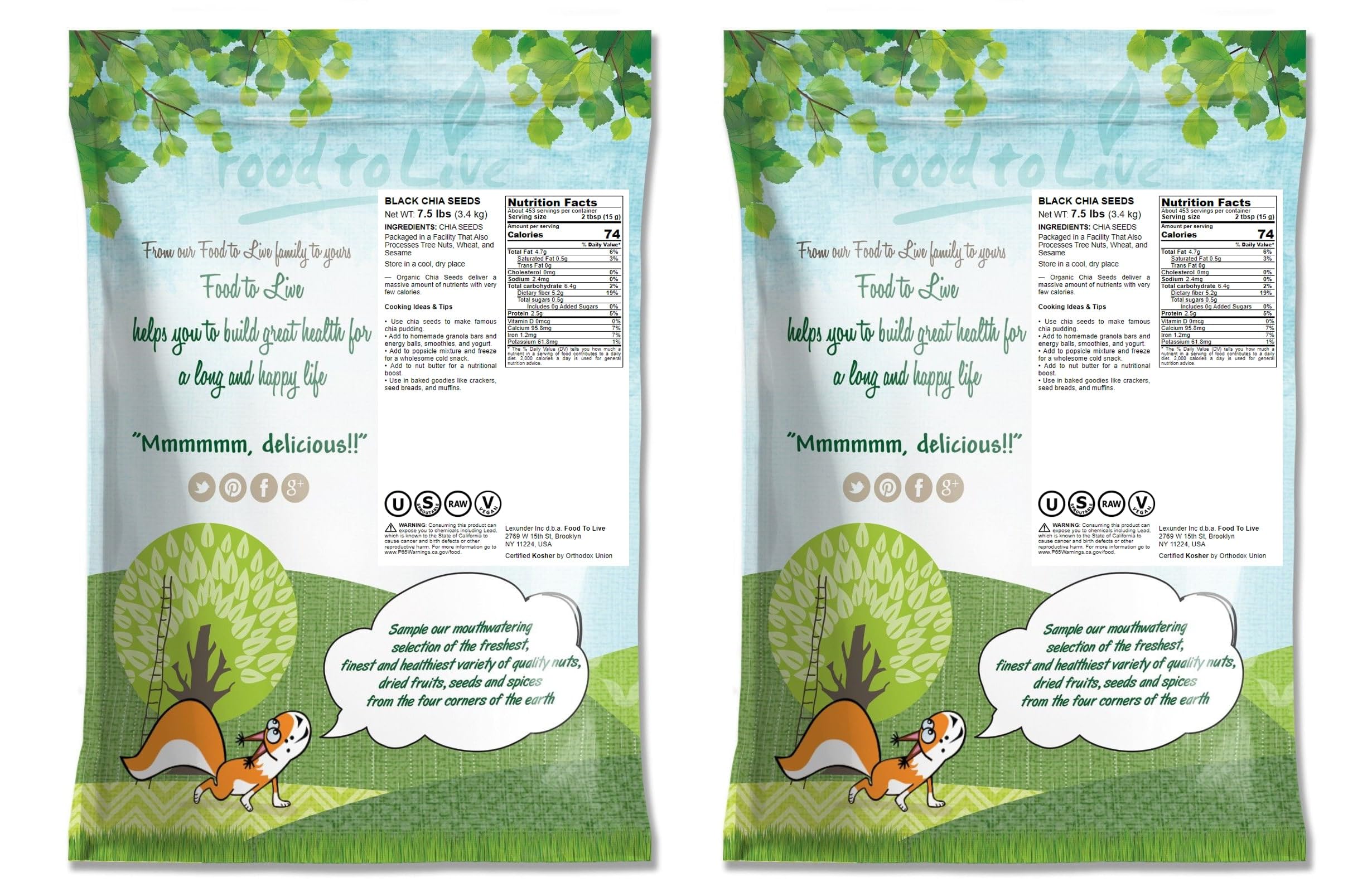 Food to Live - Organic Black Chia Seeds, 15 Pounds Bulk (Whole, Sproutable) - Vegan, Keto, Kosher, Sirtfood Diet Friendly - High in Omega-3, Fiber & Protein - Perfect for Chia Pudding, Smoothies, Oatmeal, Baking & Weight Loss