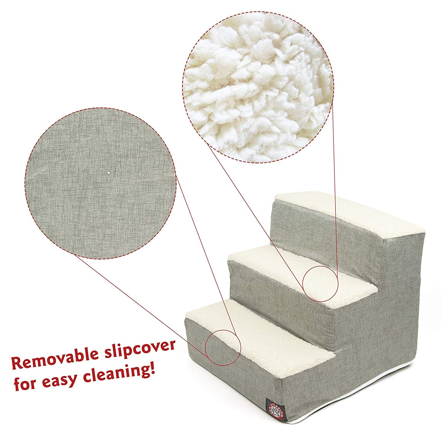 Portable 3-Step Pet Stairs for Small Dogs & Cats - Supports Up to 250 lbs - Machine Washable Cover - Ideal for High Beds, Couches, SUVs & Travel - Heathered Gray