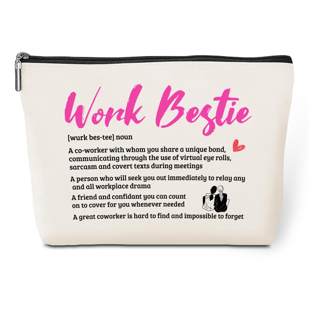Funny Work Bestie Makeup Bag - Coworker Gifts for Women, Best Friend Thank You Gift, Office Supplies for Retirement, Birthday, Christmas & Boss Day - Travel Toiletry Bag for Daily Use, Office & Vacation