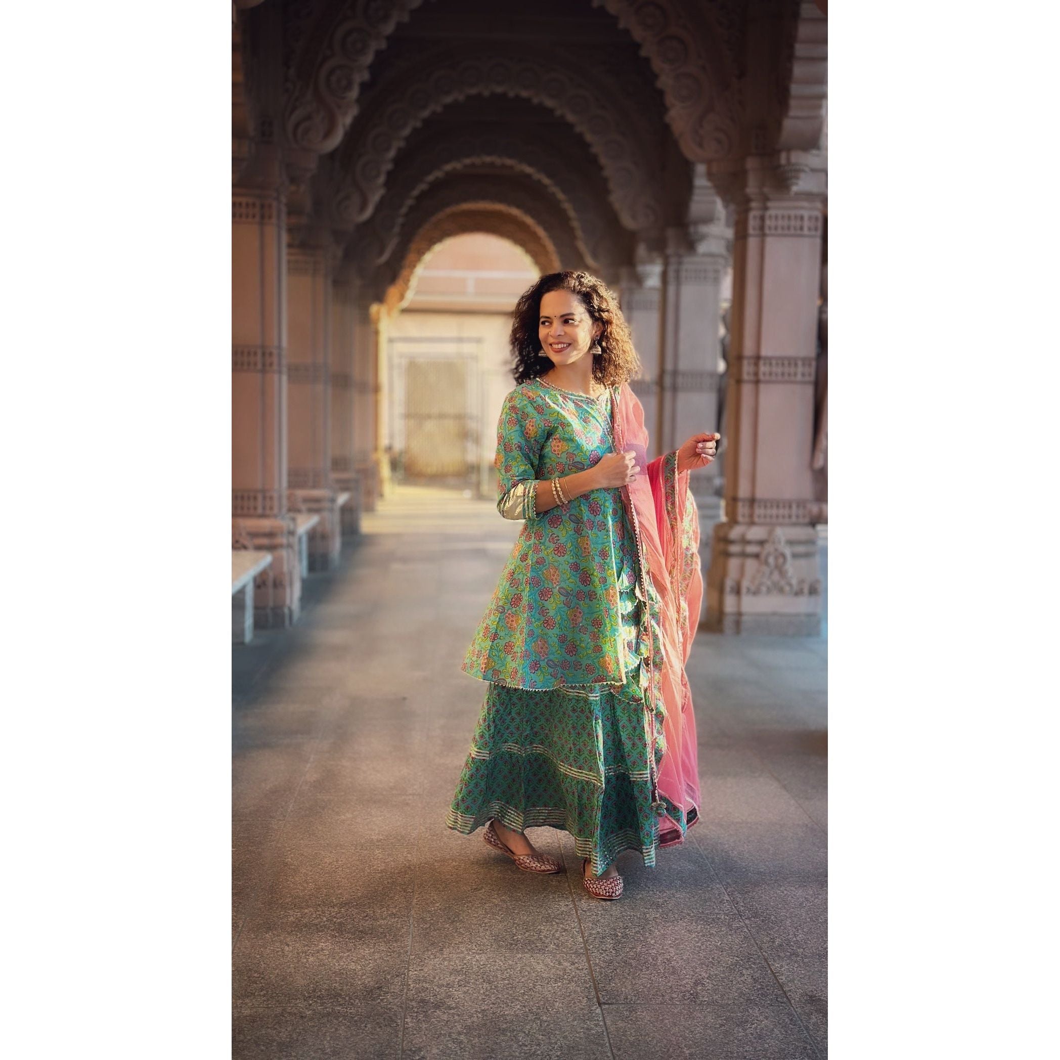 Stylish Sea Green Printed Kurti Set with Skirt & Dupatta - Perfect for Festivals, Weddings & Ethnic Occasions