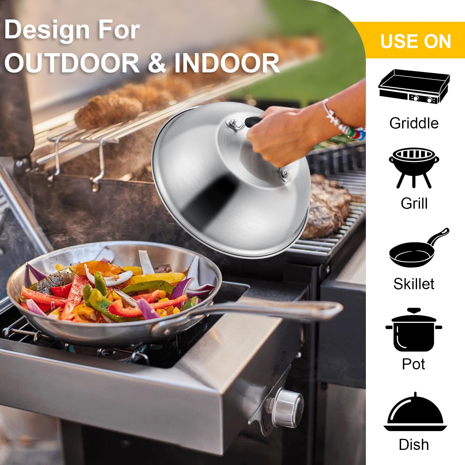 **Joyfair 9-Inch Stainless Steel Basting Cover & Cheese Melting Dome for BBQ, Grilling, Pizza, Steak – Dishwasher Safe (2-Pack) – Perfect for Outdoor Flat Top Grilling, Home Cooking & Steaming**