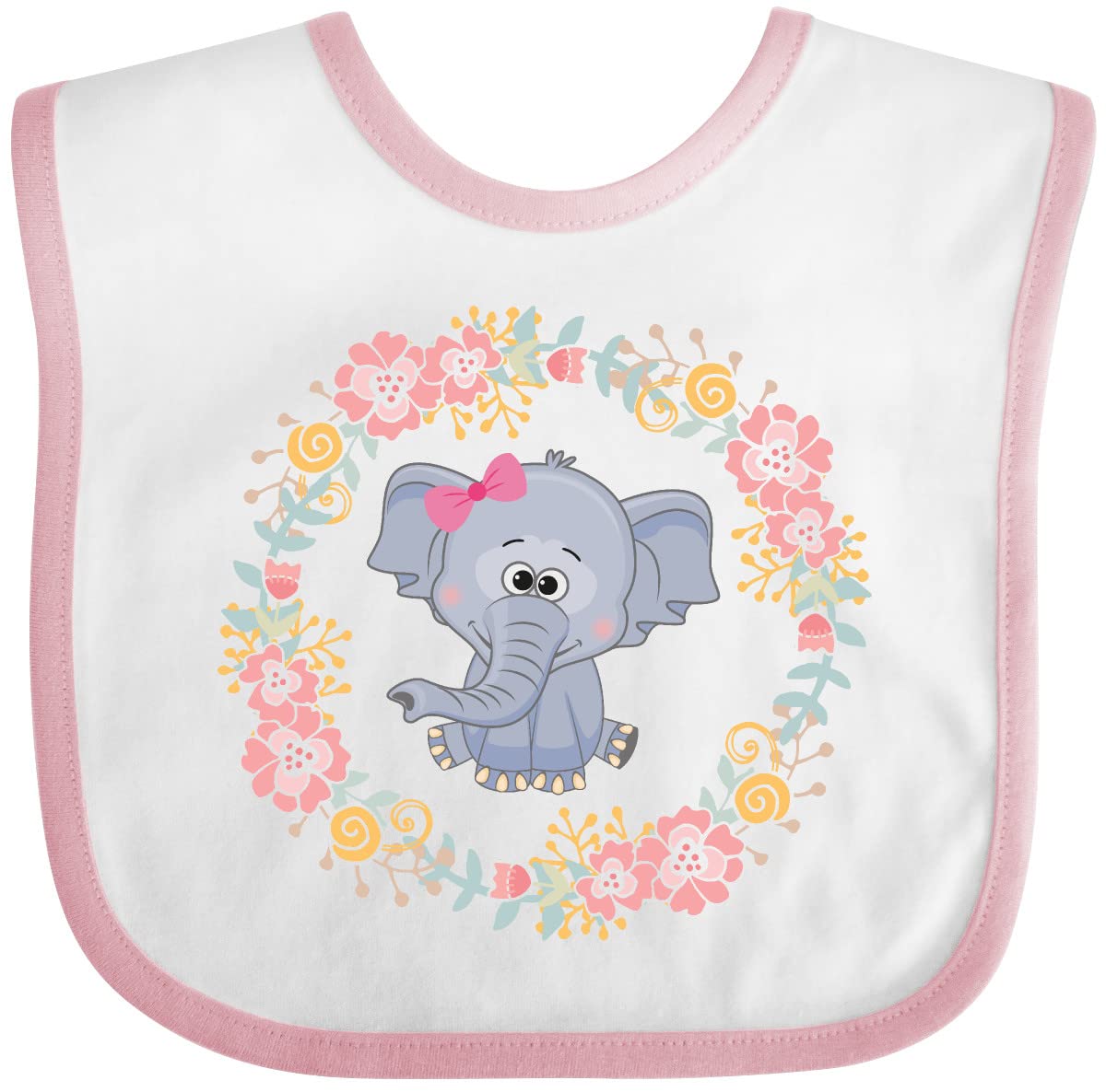 Inktastic Girl Elephant Rose Wreath Baby Bib - Soft Cotton Drool Bib for Infants & Toddlers - Perfect for Feeding, Teething, and Photo Shoots