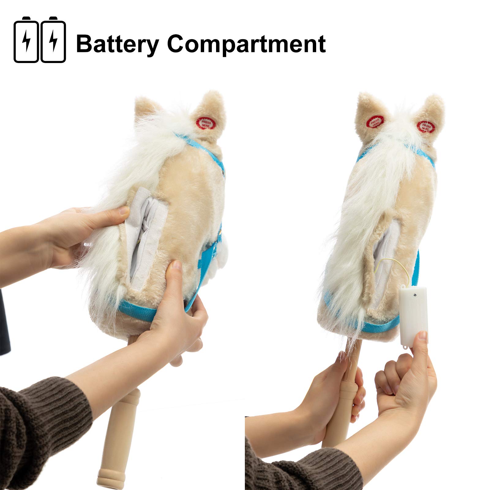 Handcrafted Stick Horse Plush Toy with Wood Wheels & Realistic Neighing Sounds - 36