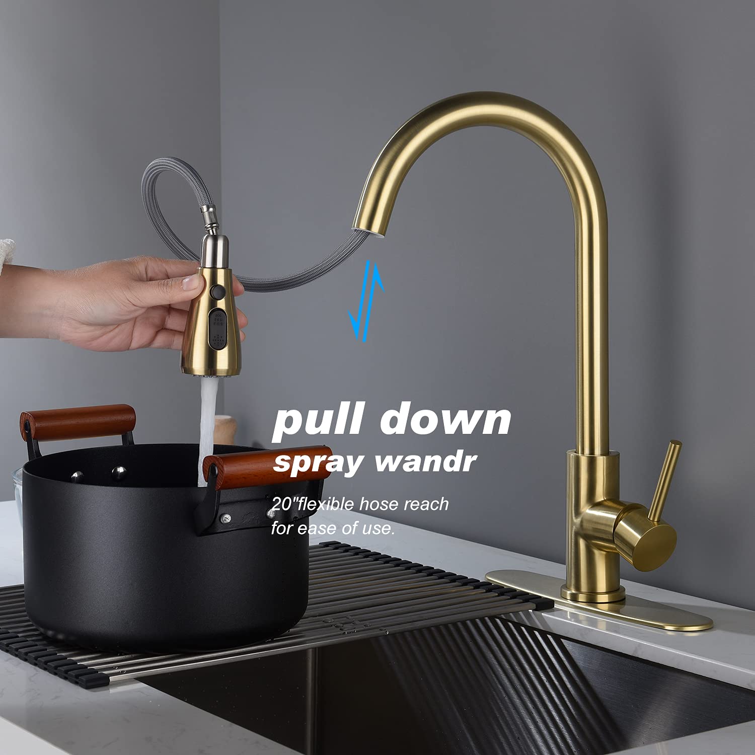 Best Pull-Out Spray Kitchen Faucet with High Arc Spout - Perfect for Washing Dishes, Filling Pots & Cleaning Sinks (Brushed Nickel Finish)