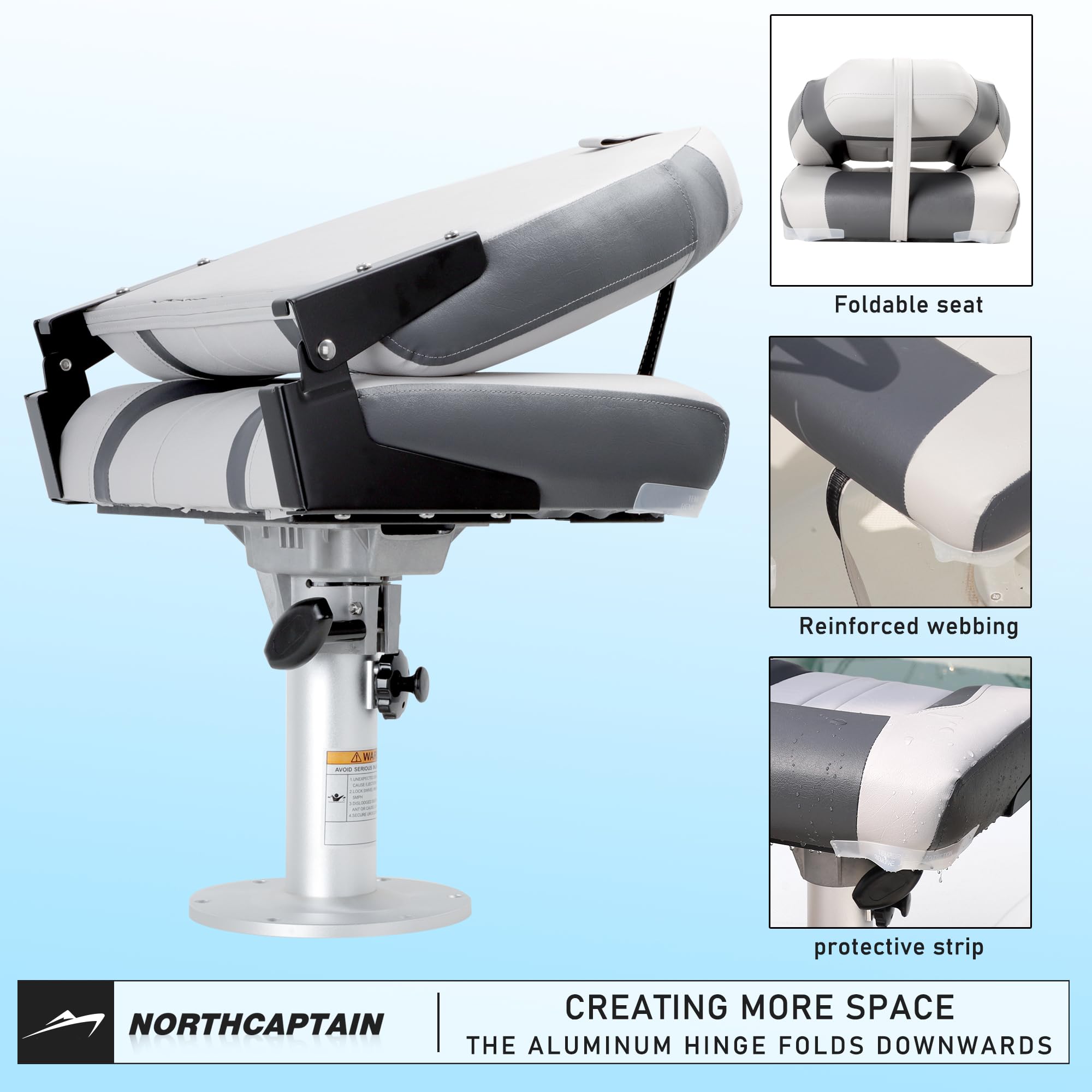NORTHCAPTAIN S1 Deluxe Marine High Back Folding Boat Seats - Pair with Stainless Steel Screws - Comfortable Fishing Chairs for Boats, Yachts & Outdoor Water Activities