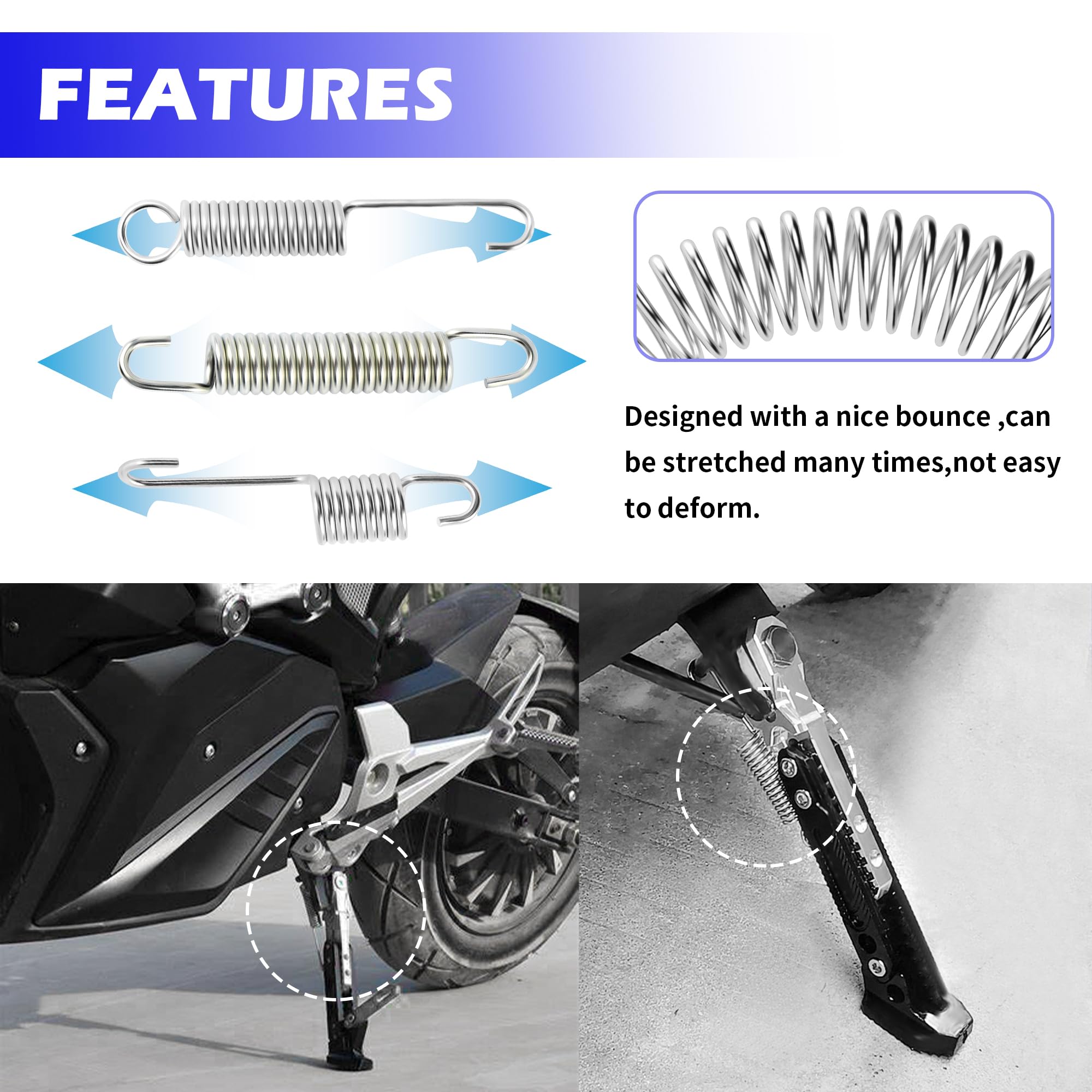 6PCS Motorcycle Kickstand Springs Kit - 3 Sizes, Steel for Mini Bikes & E-Bikes - Durable Stand Accessories