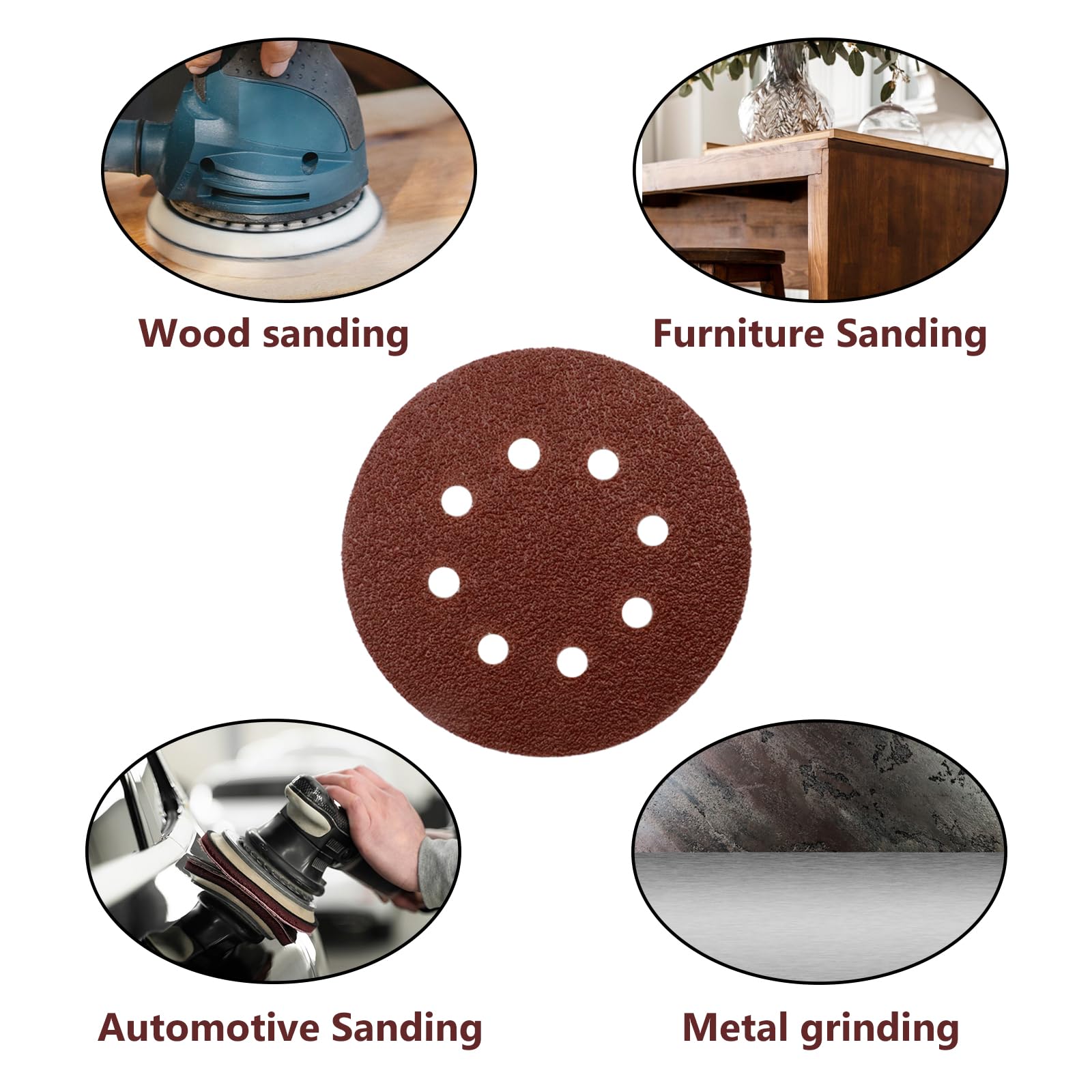 50-Pack 5-Inch 40 Grit Sanding Discs - 122mm 8-Hole Hook & Loop Sandpaper for Angle Grinder & Random Orbit Sanders - Durable Abrasive Polishing Pads for Wood, Metal & Auto Body Work