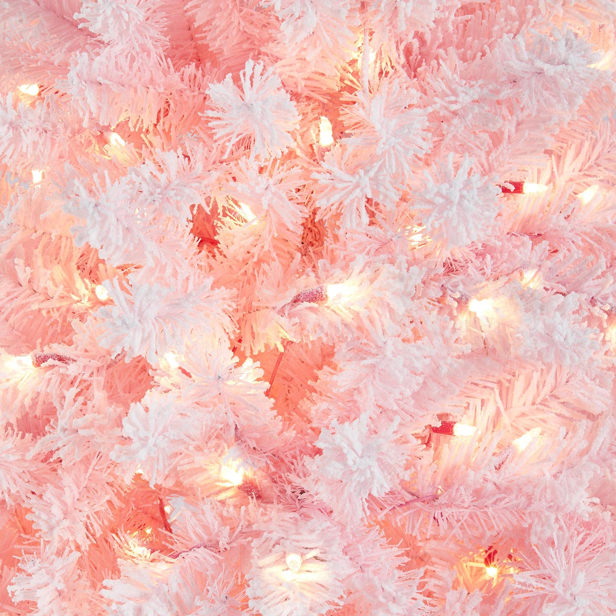 Yaheetech 7.5ft Pre-lit Artificial Christmas Tree with 550 Warm White Incandescent Lights - Snow Flocked Full Prelit Xmas Tree with 1284 Branch Tips & Foldable Stand (Pink) - Perfect for Living Room, Office, and Holiday Decorations