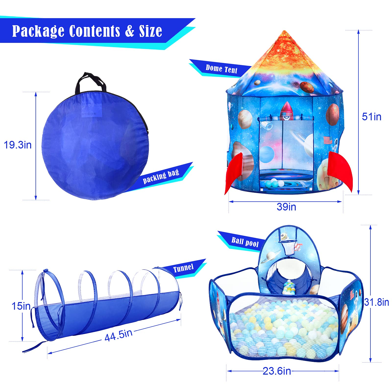 3PC Ball Pit Play Set for Toddlers - Includes Play Tent & Tunnel for Indoor & Outdoor Fun - Perfect for Boys & Girls Ages 1-5 - Great as Astronaut-Themed Birthday Gift for Kids - Ideal for Playrooms, Backyards & Birthday Parties