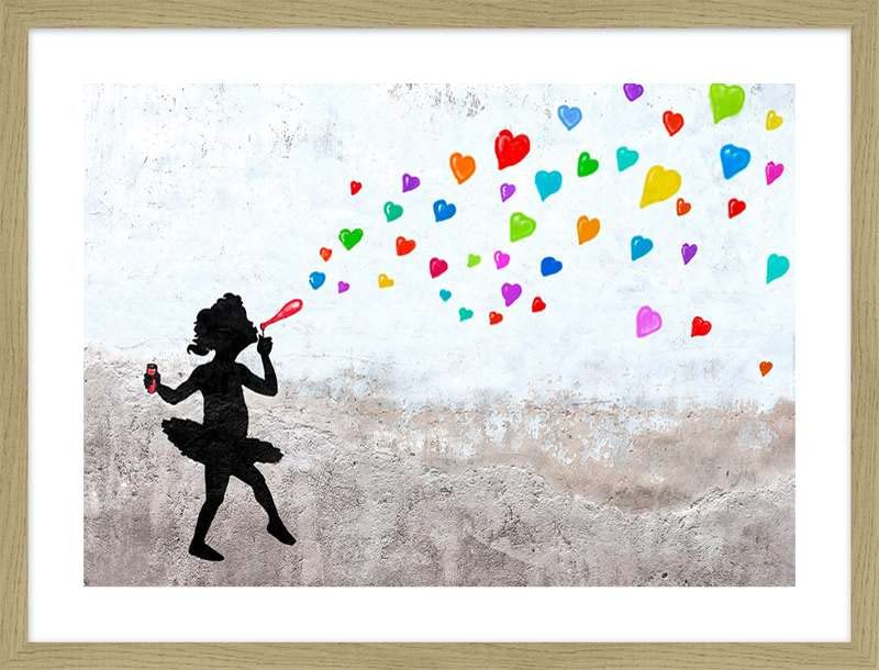 ART PRINT CAFE' – Youth Wall Art by Masterfunk Collective, Love Bubbles Framed Poster with Oak Frame – Perfect for Teen Bedrooms, Dorm Decor & Gift Ideas