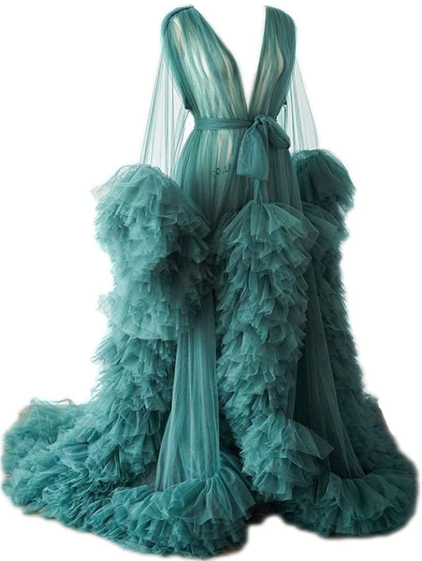 Elegant Sheer Long Robe for Women - Flowy Tulle Dressing Gown for Maternity Photoshoot, Bridal Shower, Boudoir & Special Occasions