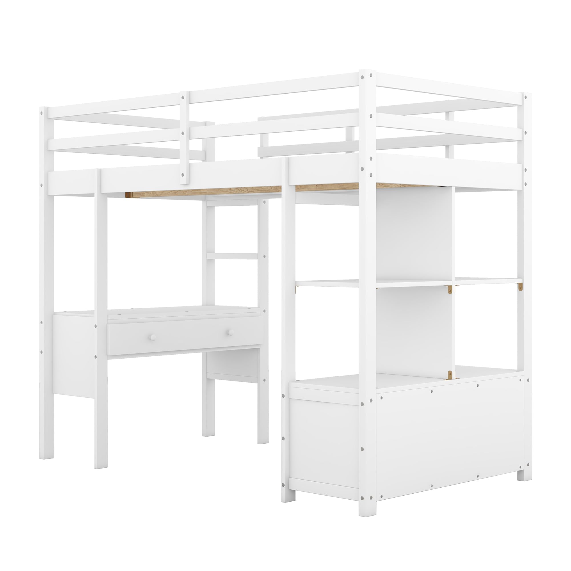 Harper & Bright Designs Solid Wood Twin Size Loft Bed with Desk, Bookshelf & Storage Drawers - Space-Saving Study & Sleep Solution for Kids, Teens & Adults - Perfect for Small Bedrooms, Dorms & Apartments (White)